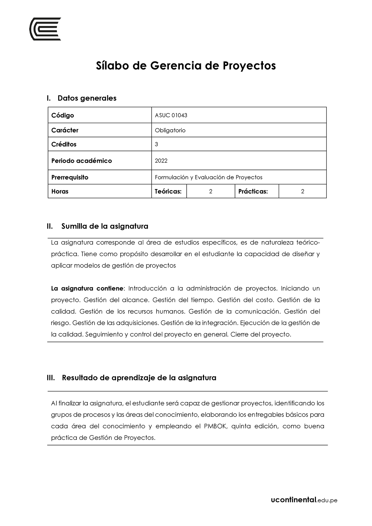 Sílabo De Gerencia De Proyectos U Continental - Sílabo De Gerencia De ...