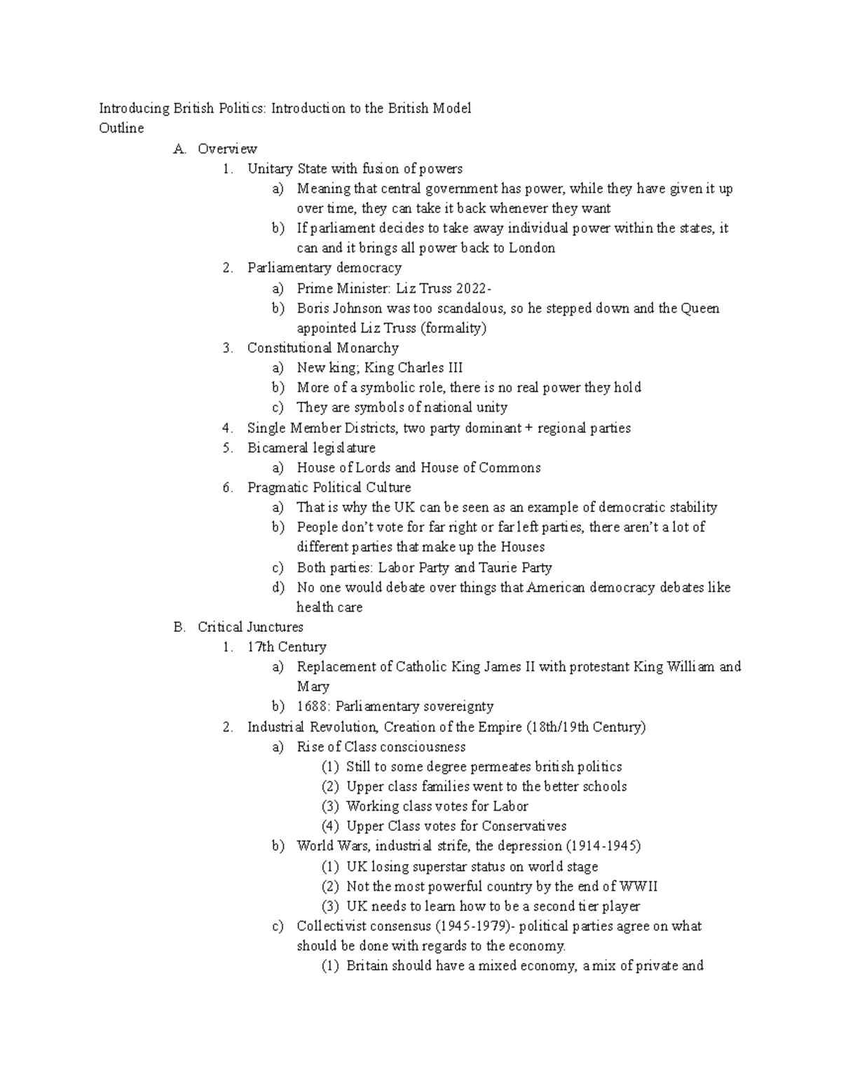 European Politics Notes - Introducing British Politics: Introduction to ...