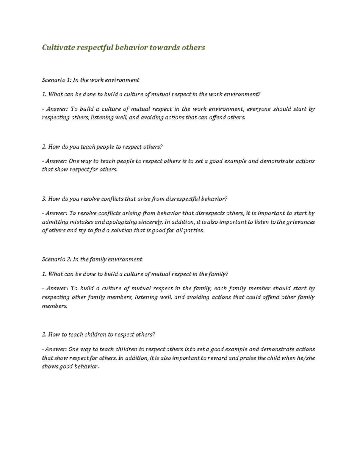 Character education case scenario 9 - Cultivate respectful behavior ...