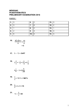 P6 F Math Paper 1 - notes - Questions 1 to 10 carry 1 mark each ...