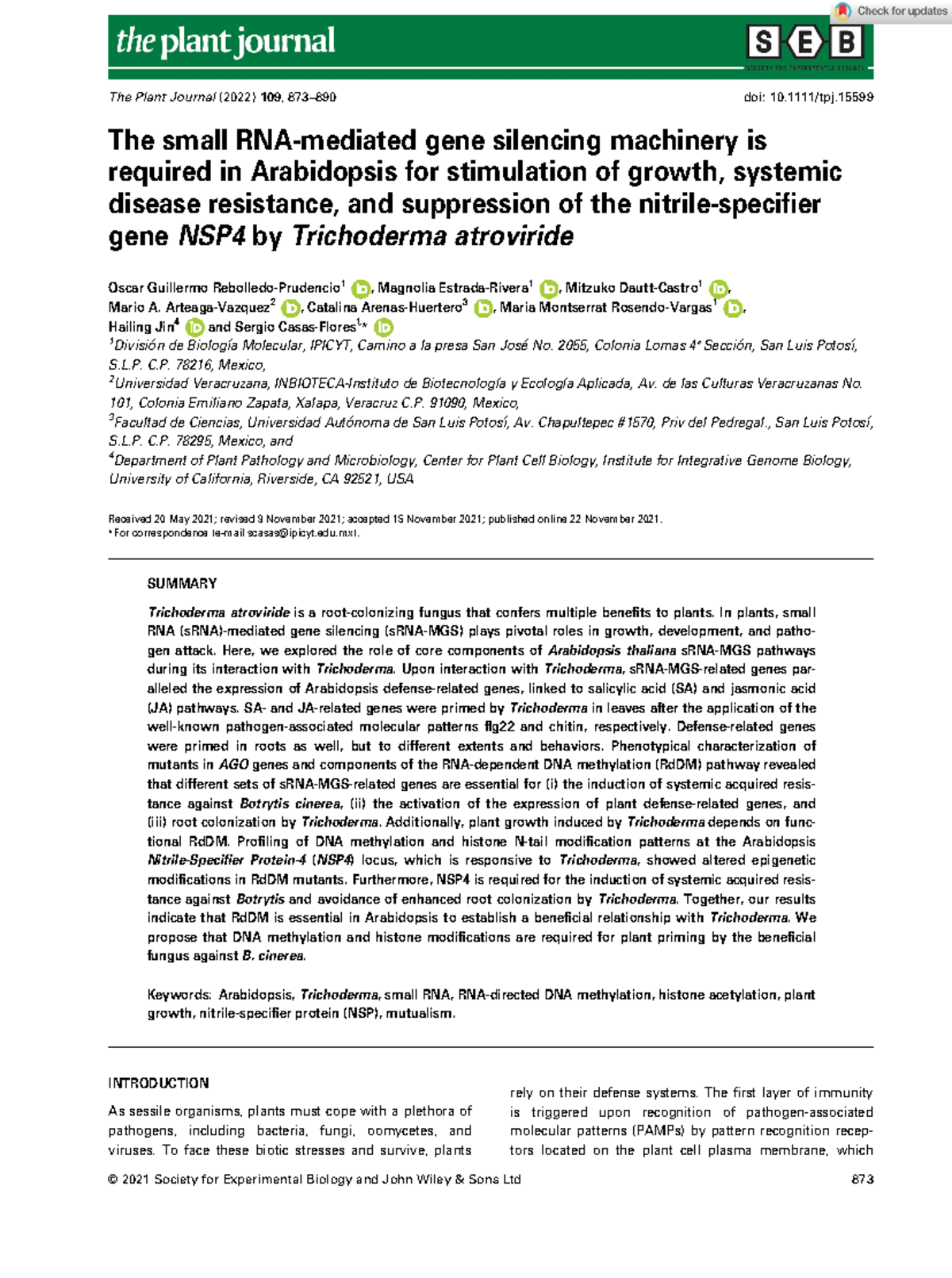 The Plant Journal - 2021 - Rebolledo%E2%80%90Prudencio - The small RNA ...