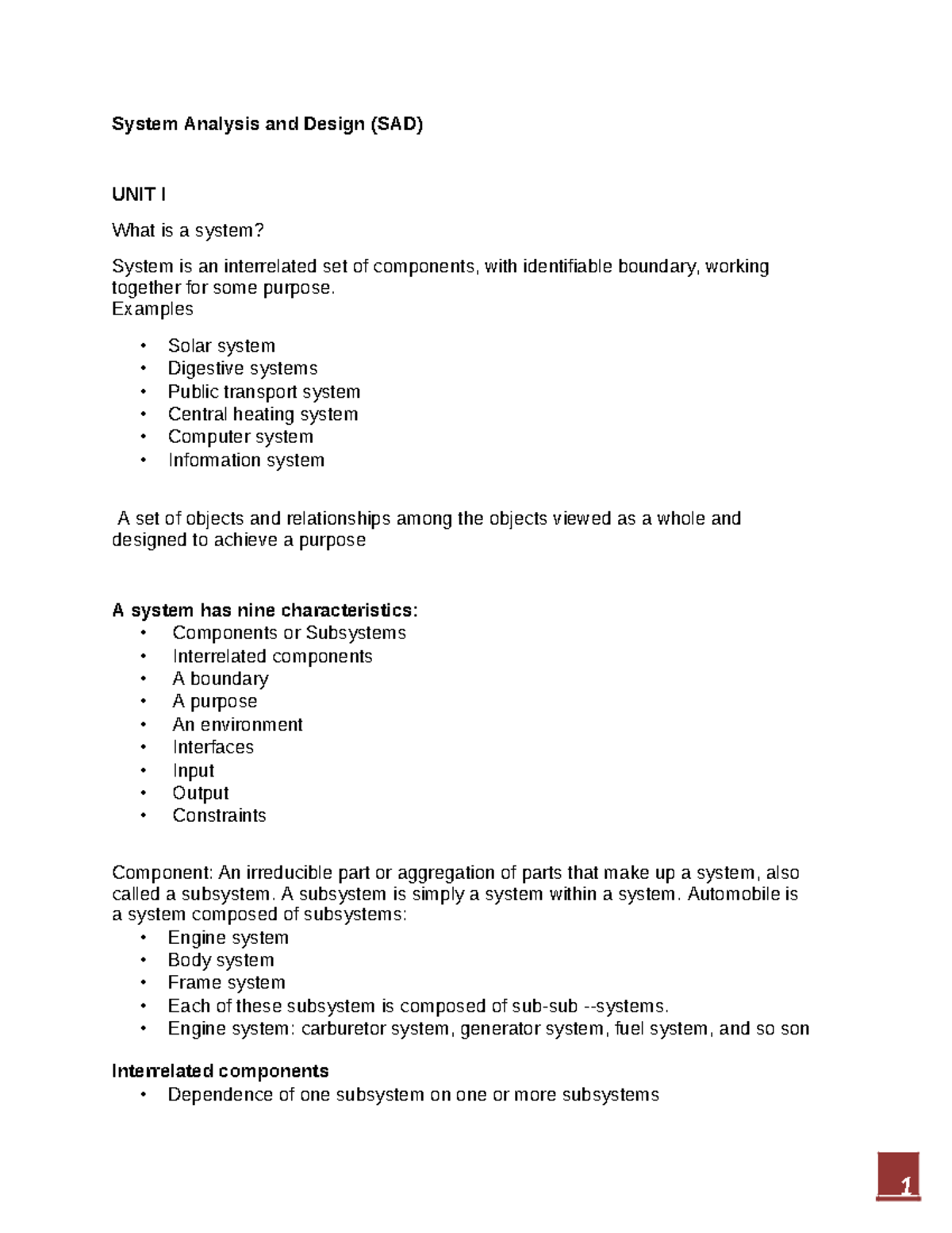 Sad-note-bcastudynepal - System Analysis and Design (SAD) UNIT I What ...