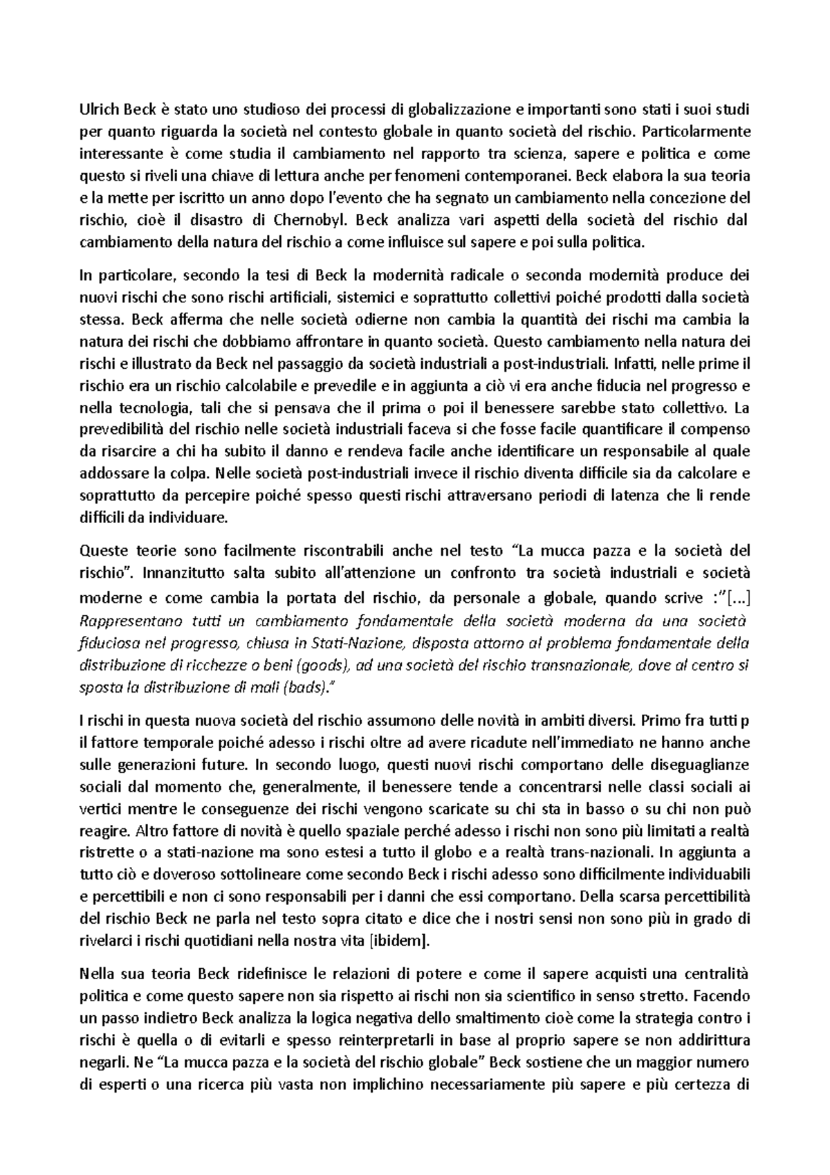 ulrich beck la società del rischio
