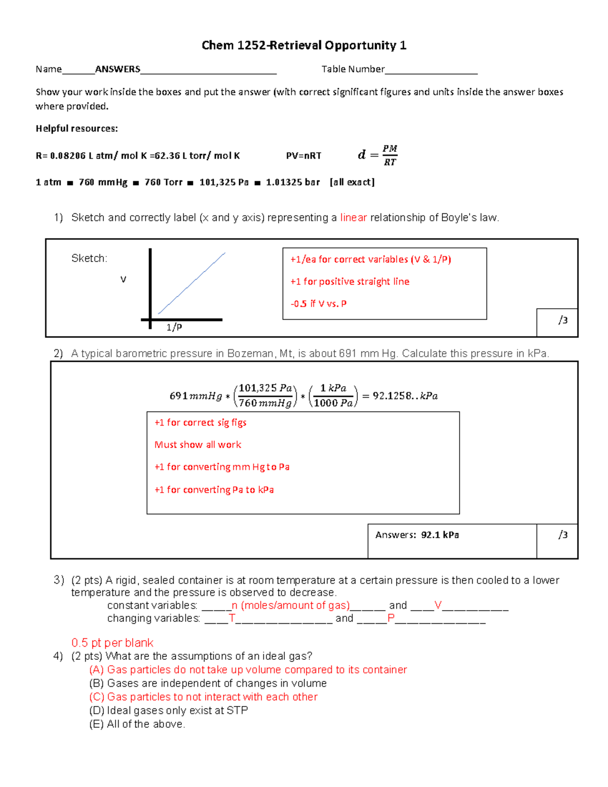 RO 1 Answers - Gases and Intro - Chem 1252-Retrieval Opportunity 1 ...