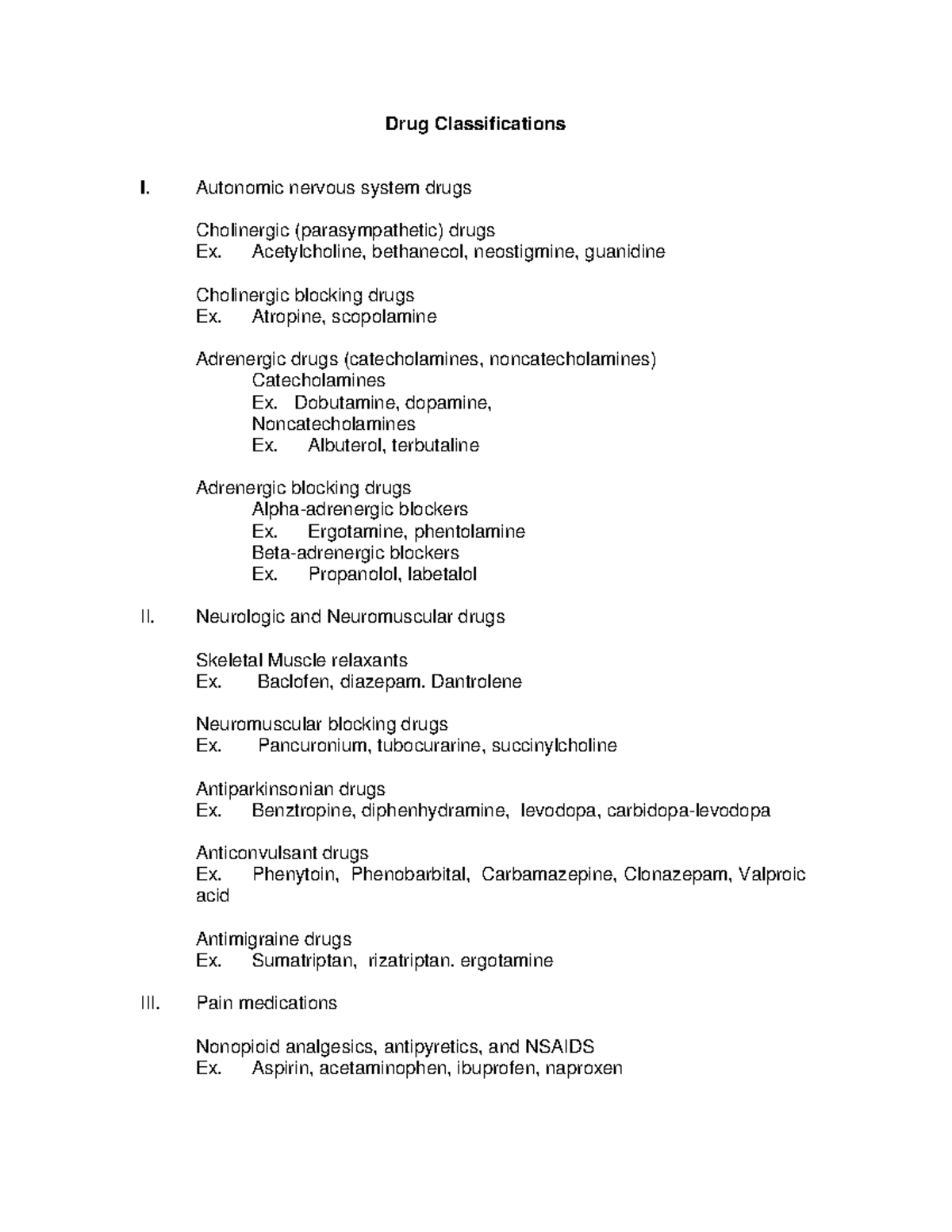 Drug Class Classification Template 1 - Drug Classifications I ...