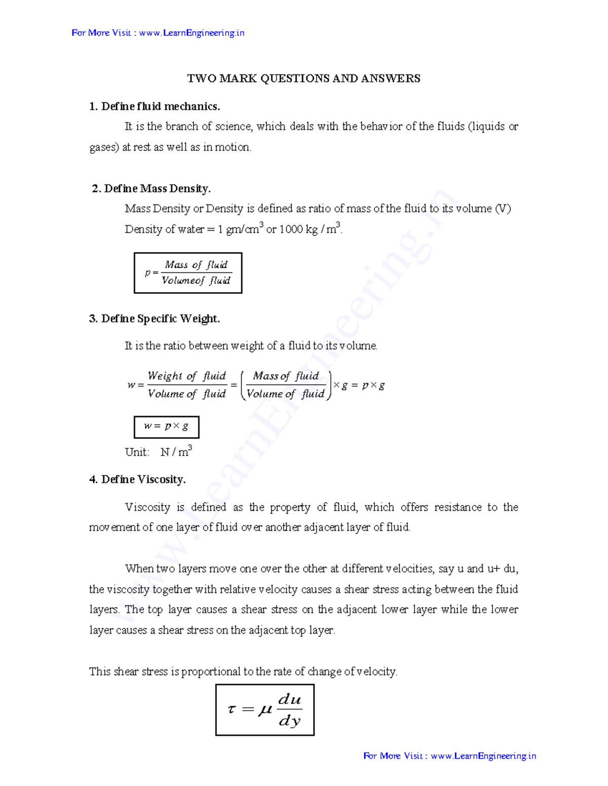 CE8302 Fluid Mechanics 1 Part A & B- By Learn Engineering - TWO MARK ...