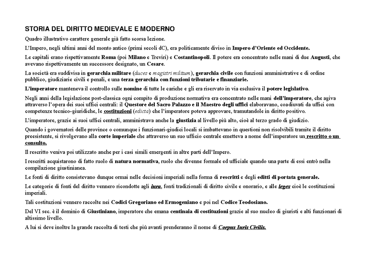 Storia DEL Diritto Medievale E Moderno - STORIA DEL DIRITTO MEDIEVALE E