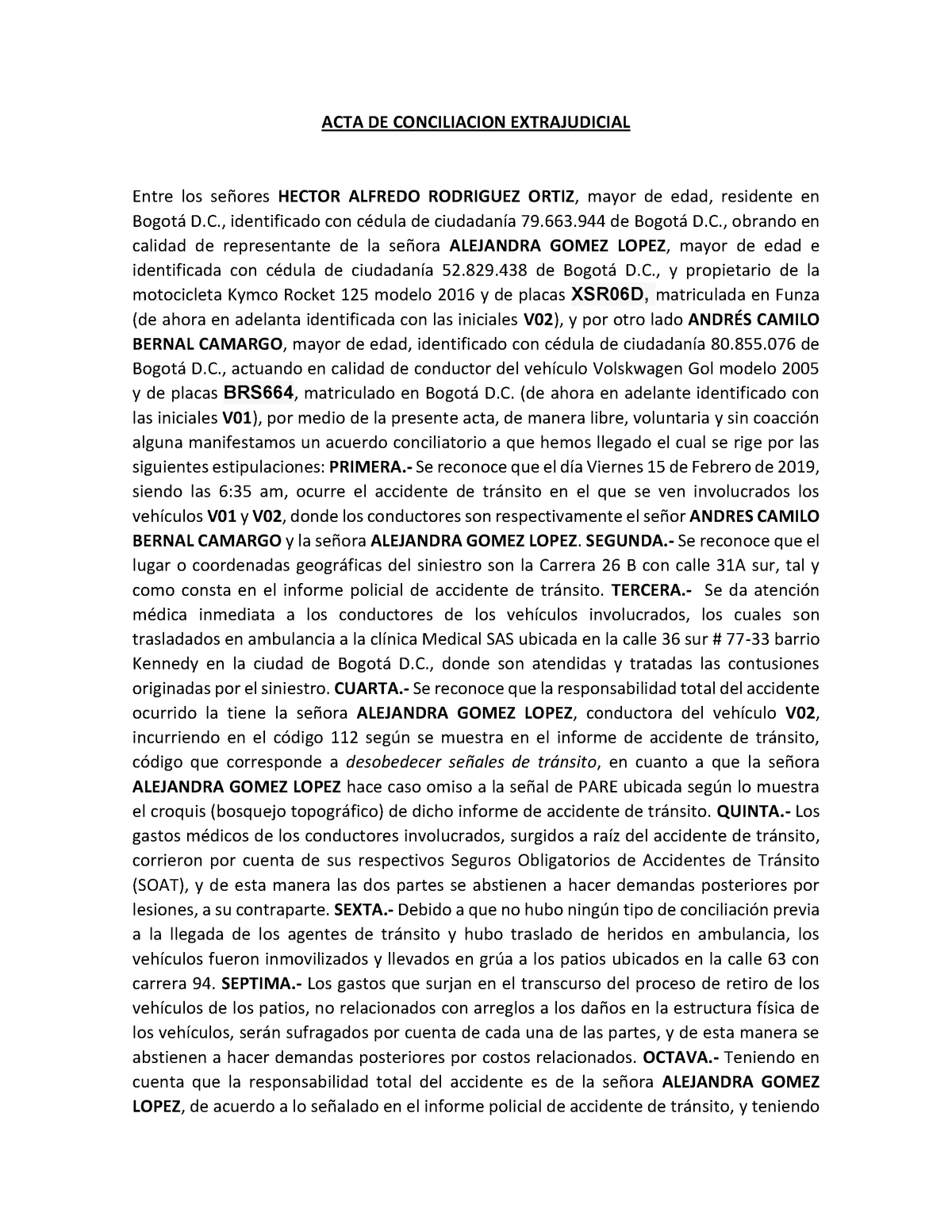 409322281 Acta de Conciliacion Extrajudicial 1 - ACTA DE CONCILIACION  EXTRAJUDICIAL Entre los - Studocu
