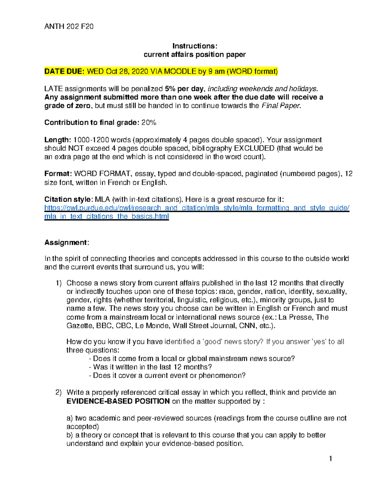 ANTH 202 - Its The Outline - ANTH 202 F 20 1 Instructions: Current ...