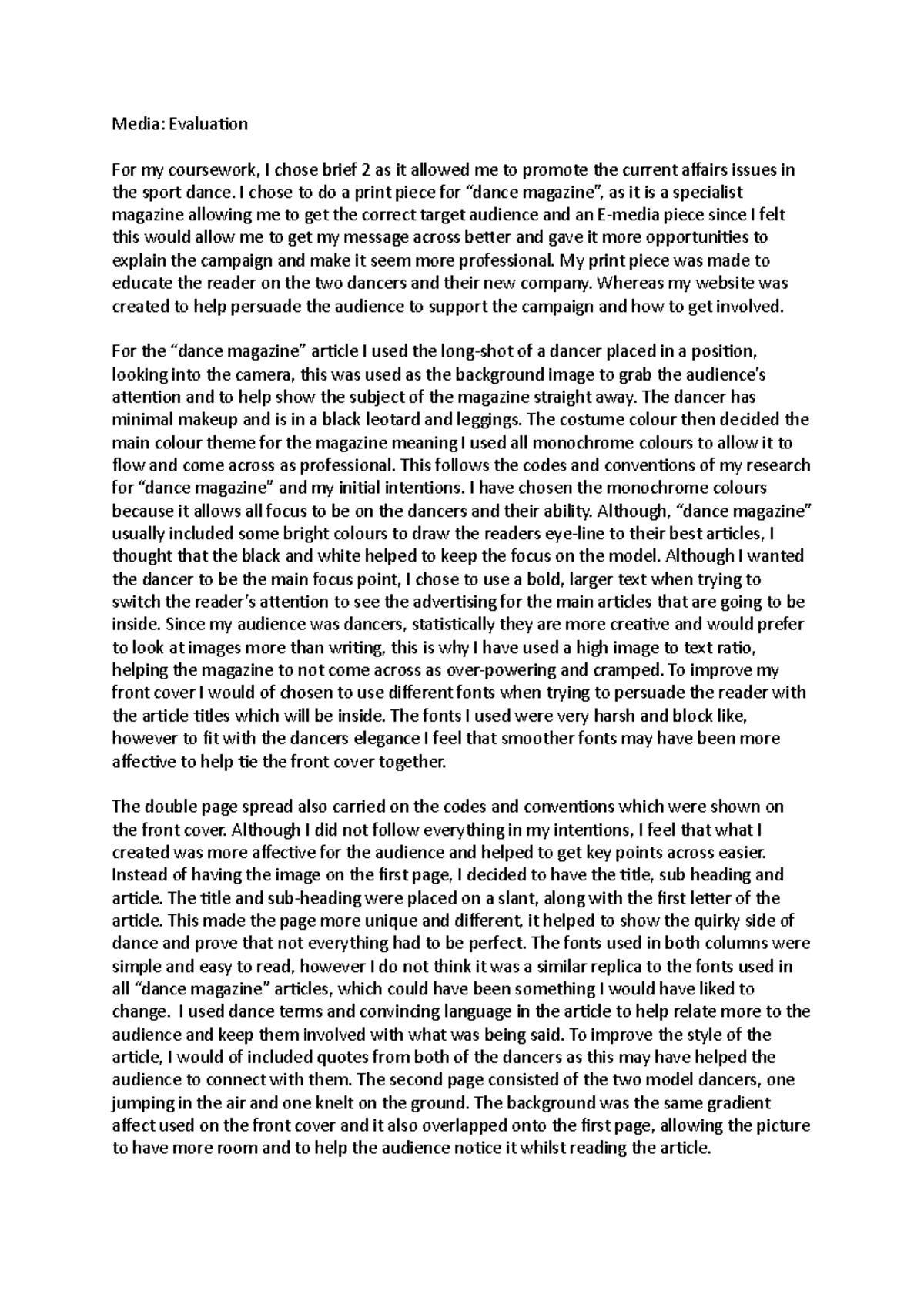 Evaluation for media - Grade: B - Media: Evaluation For my coursework ...