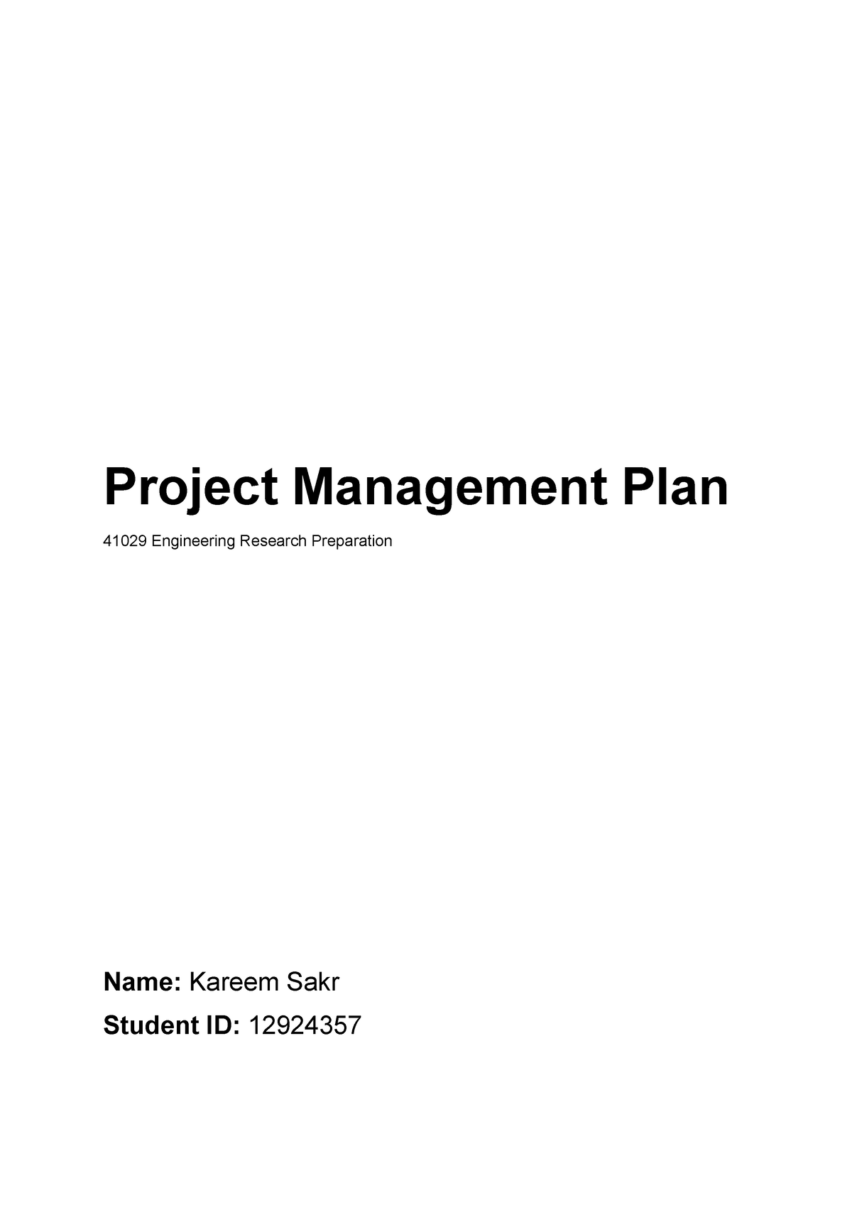 Project Management Plan - Project Management Plan 41029 Engineering ...