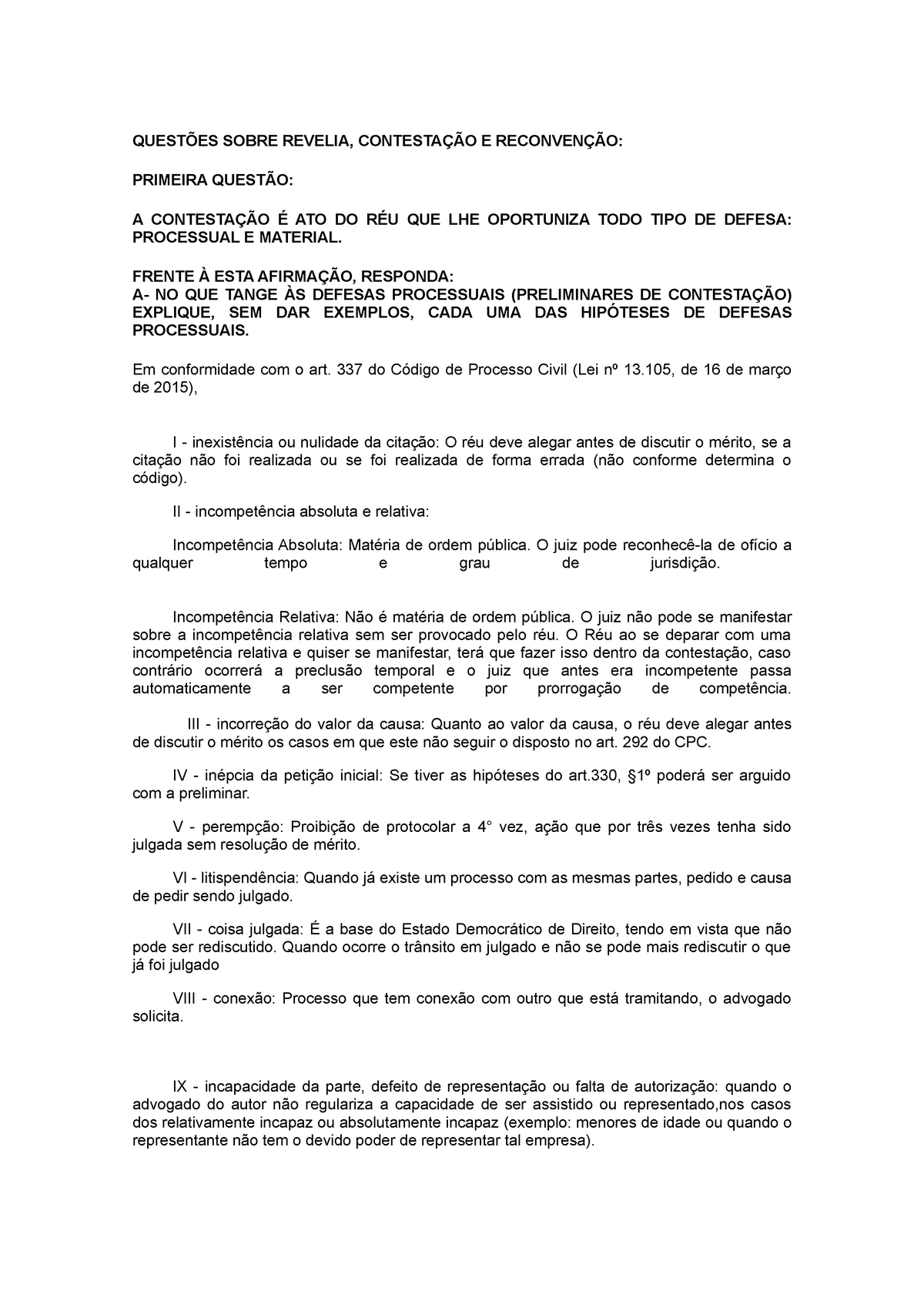 Contestação e Revelia (Processo Civil) - Resumo Completo - Direito