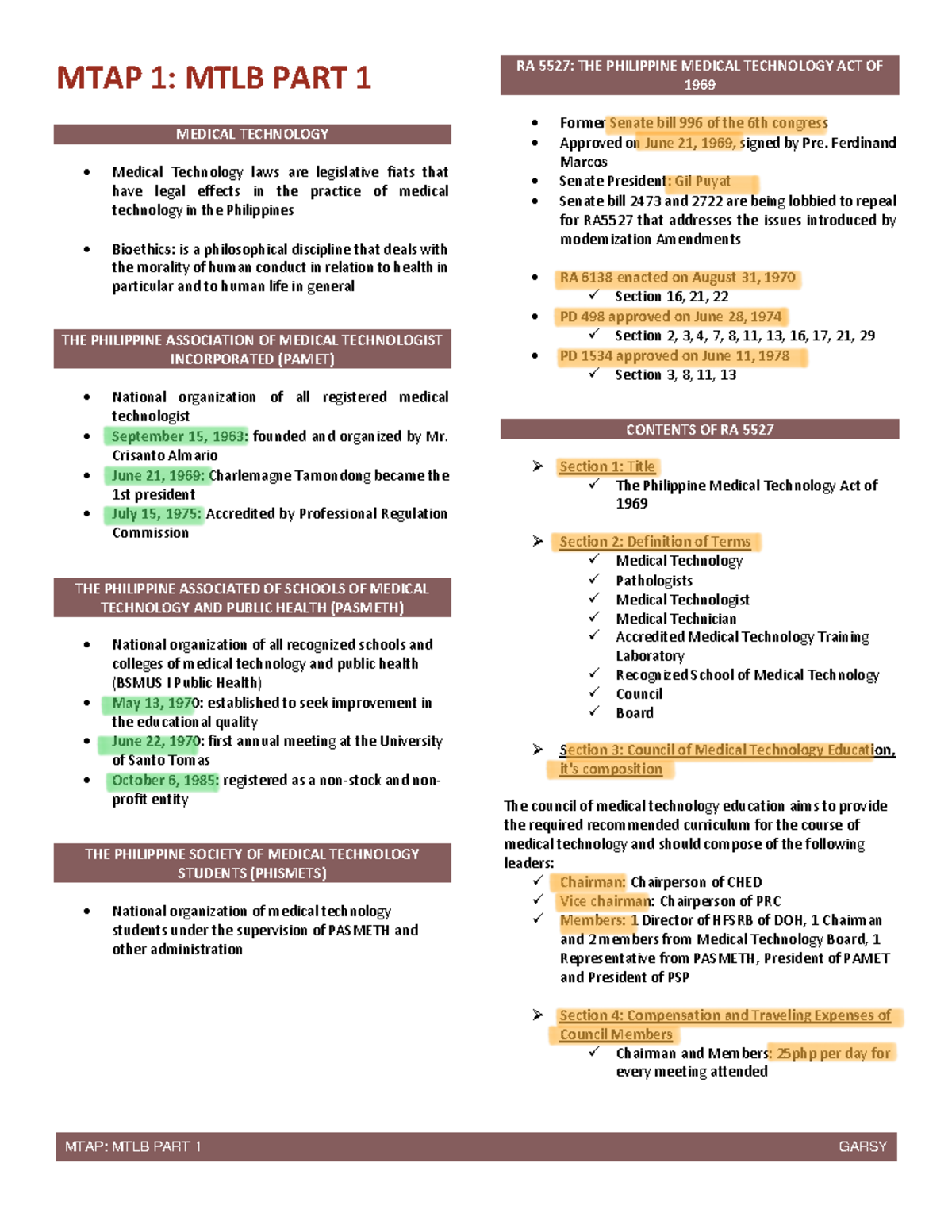 MTLB-PART-1 - MTAP 1: MTLB PART 1 MEDICAL TECHNOLOGY Medical Technology ...