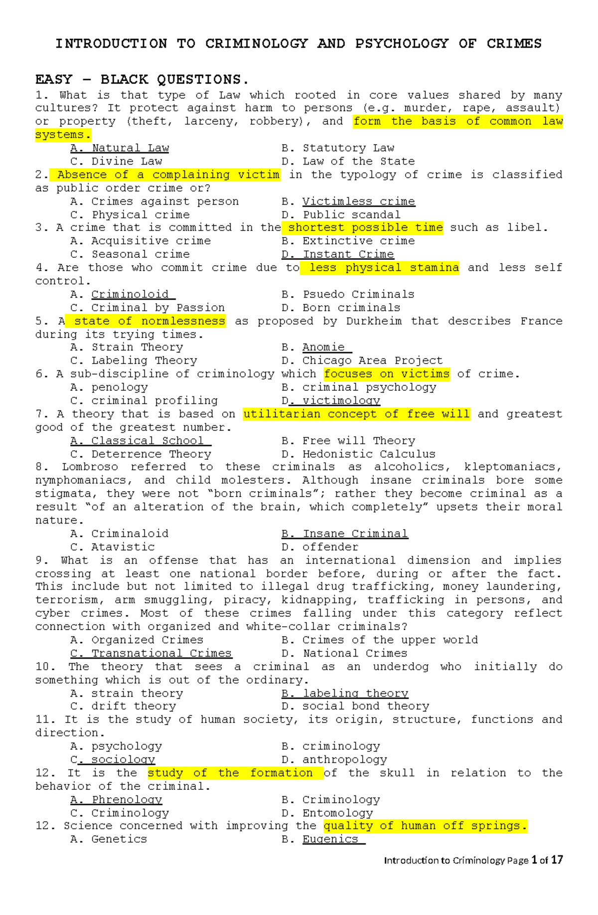 457039500 socio in TRO TO CRIM 1 - EASY – BLACK QUESTIONS. 1. What is ...