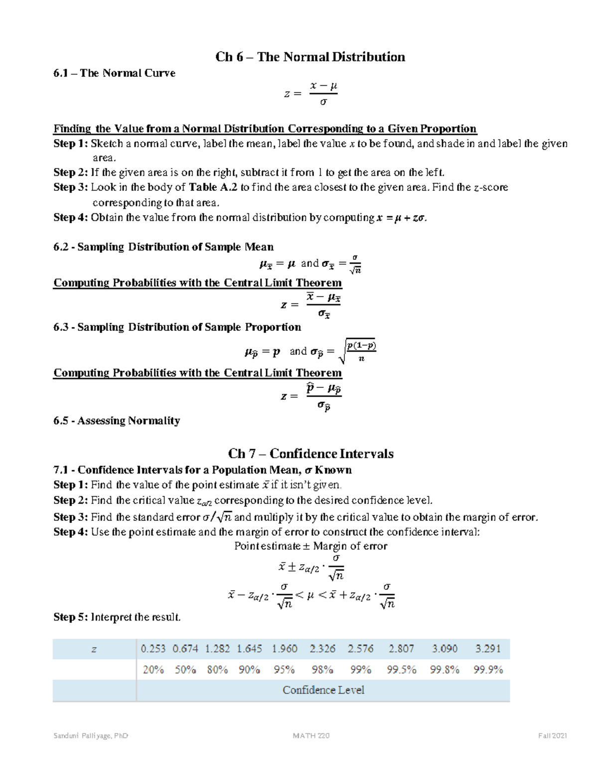 Midterm Exam 2- Formula Sheet - MATH 220 - JMU - Studocu