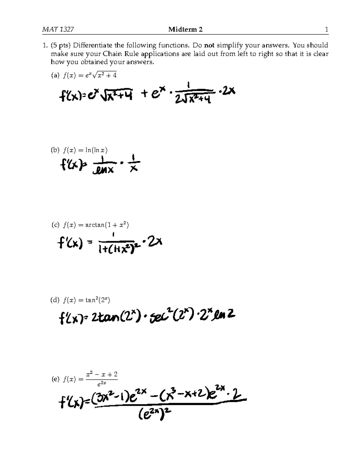 MAT 1327 Midterm 2 Solutions - MAT 1327 Midterm 2 1 (5 pts ...