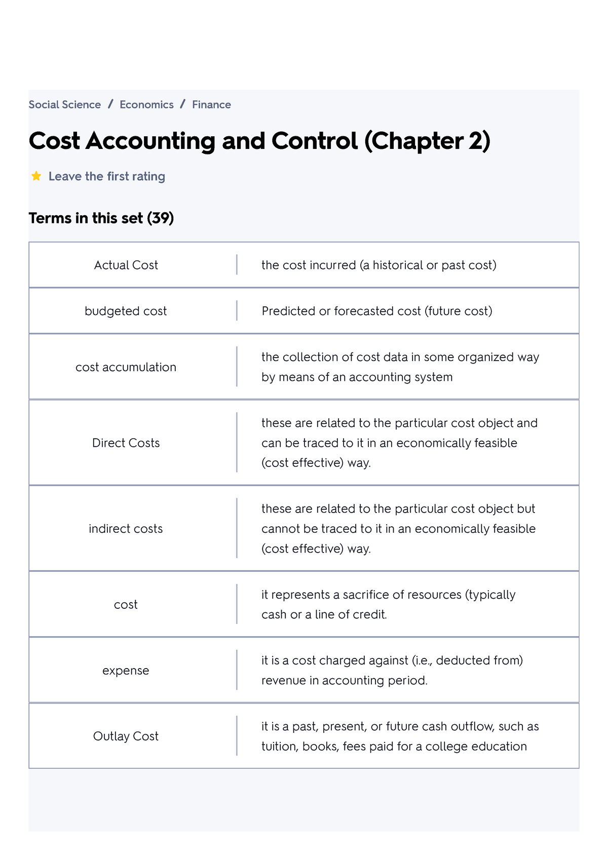 Cost Accounting And Control (Chapter 2) Flashcard - Cost Accounting And ...