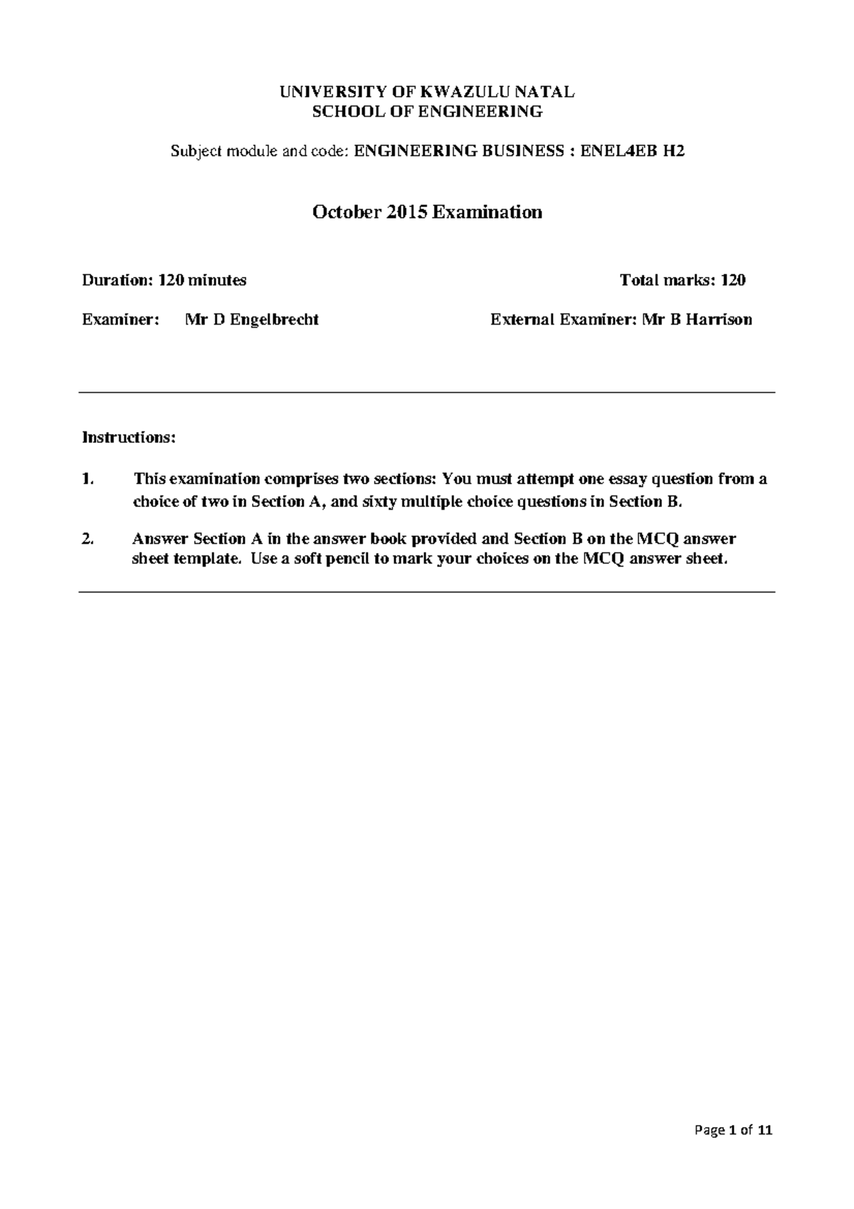 Pdf - notes - UNIVERSITY OF KWAZULU NATAL SCHOOL OF ENGINEERING Subject ...