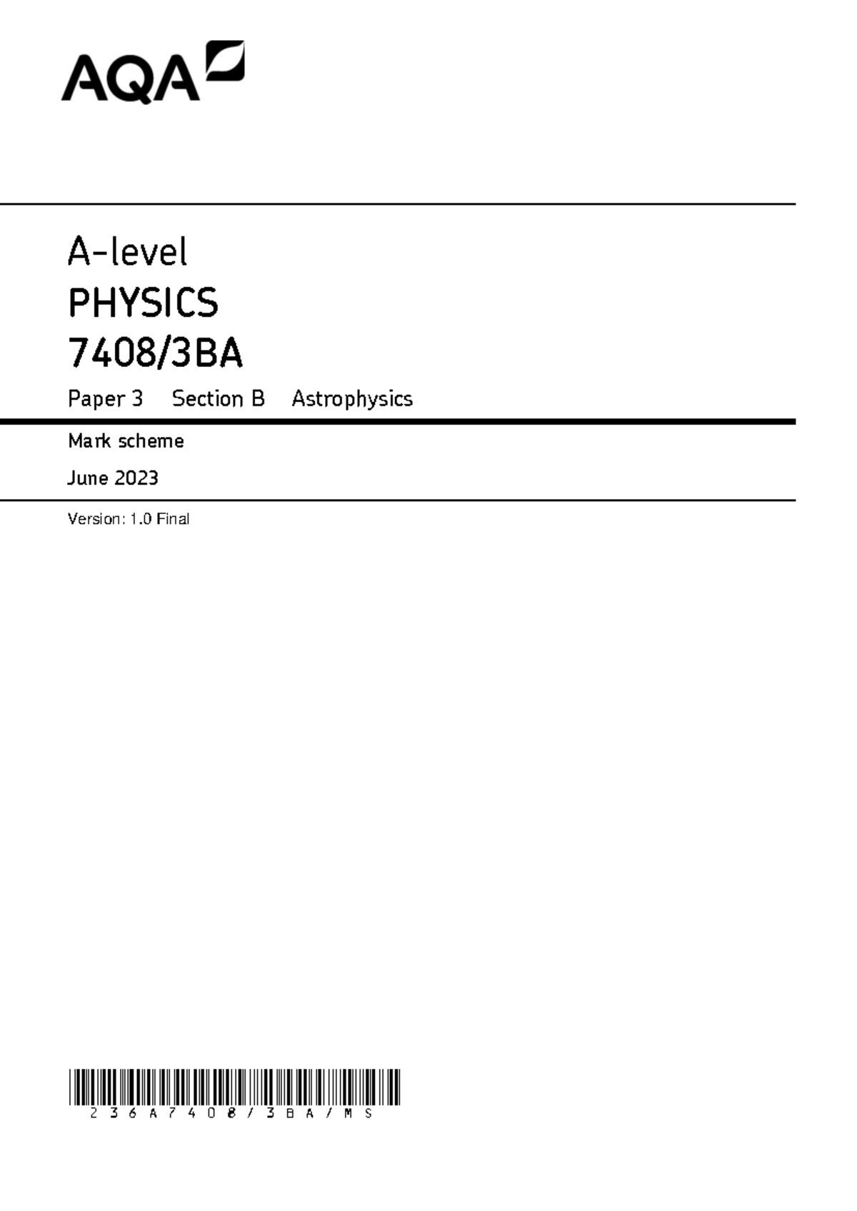 AQA 7408 3BA Final MS Jun23 v1 - A-level PHYSICS 7408/3BA Paper 3 ...