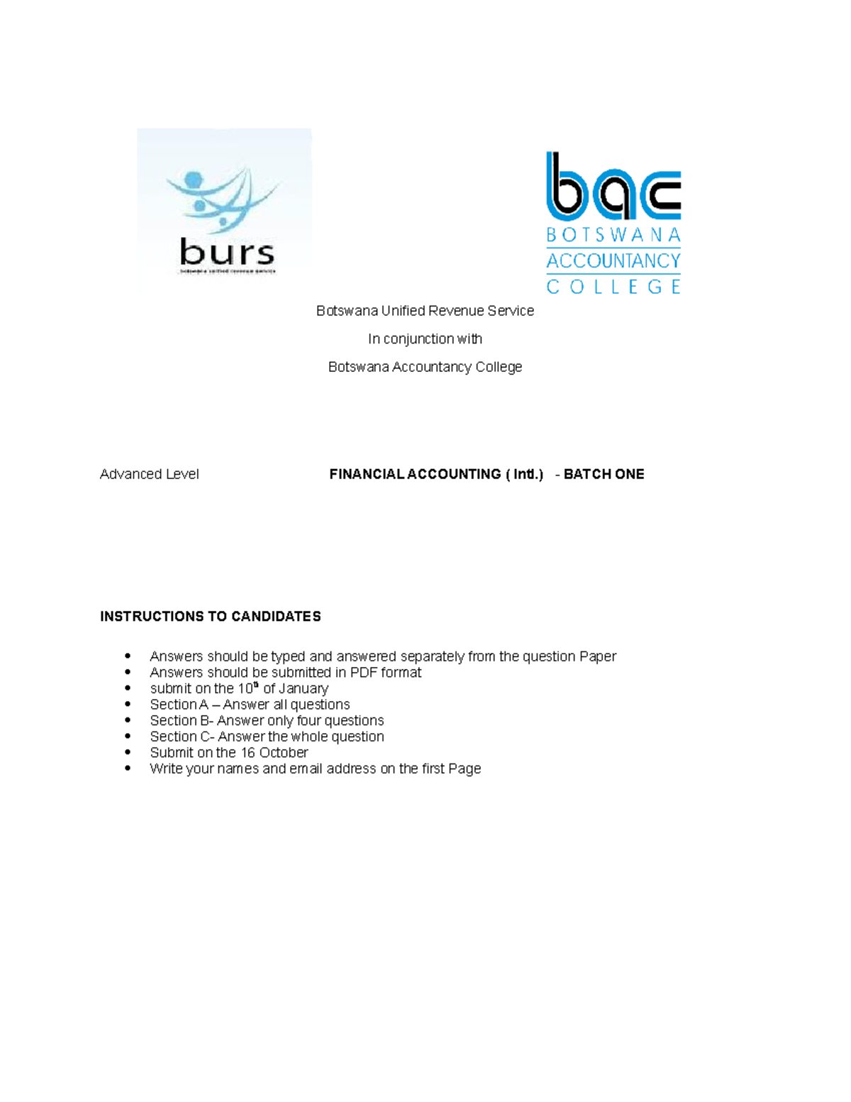 Mock 1 Nov 2023 - Botswana Unified Revenue Service In conjunction with ...