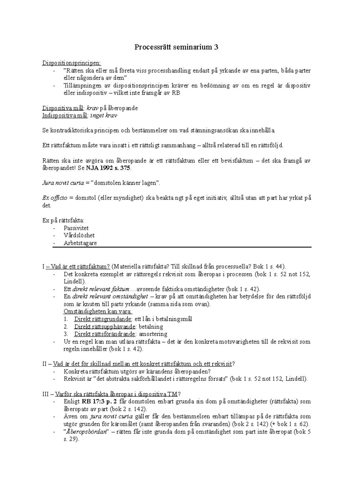 PR Sem 3 - Seminarium 3 I Processrätt Bara Anteckningar Och Kladd ...