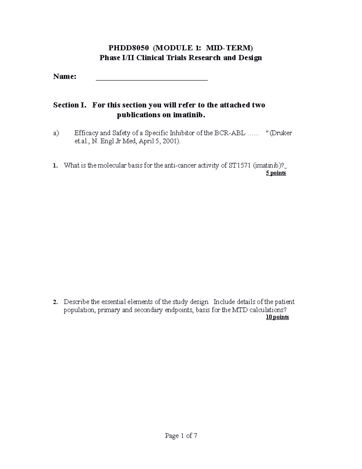 PHDD8050- mid-term Exam-1 - PHDD8050 (MODULE 1: MID-TERM) Phase I/II ...