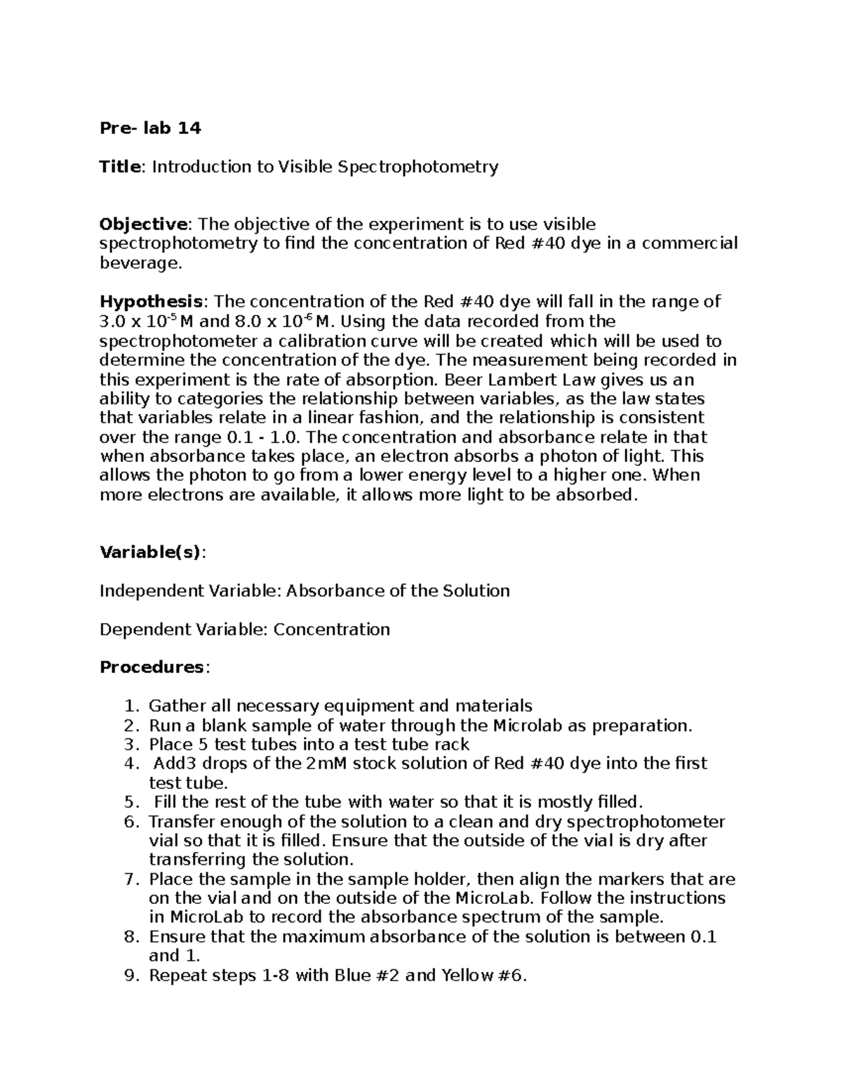 Prelab 14 Lab 14 Pre lab 14 Title Introduction to Visible