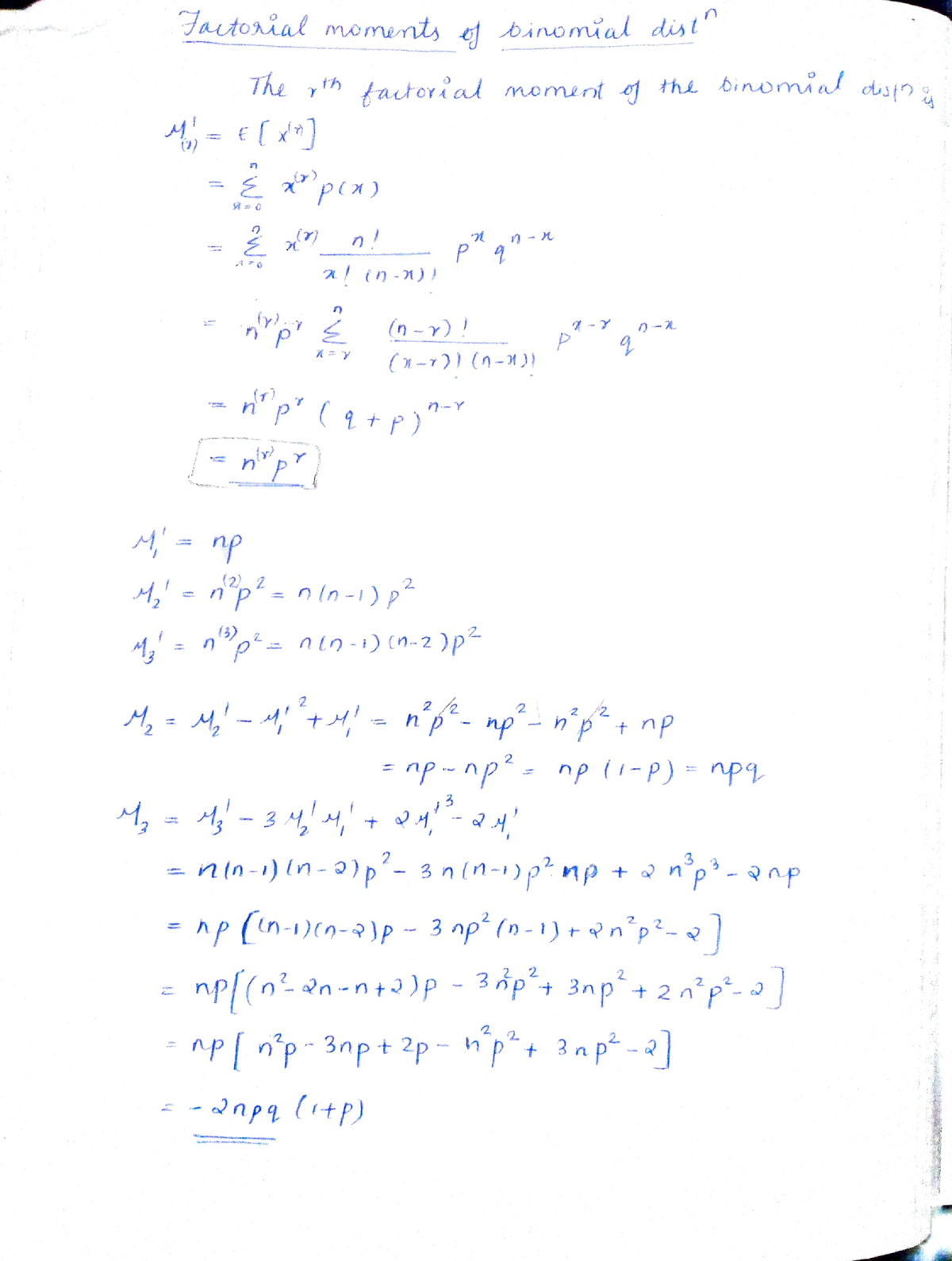 Moments And Cumulants Of Binomial Distribution Jatoial Moments E Binomial Dist N The Th