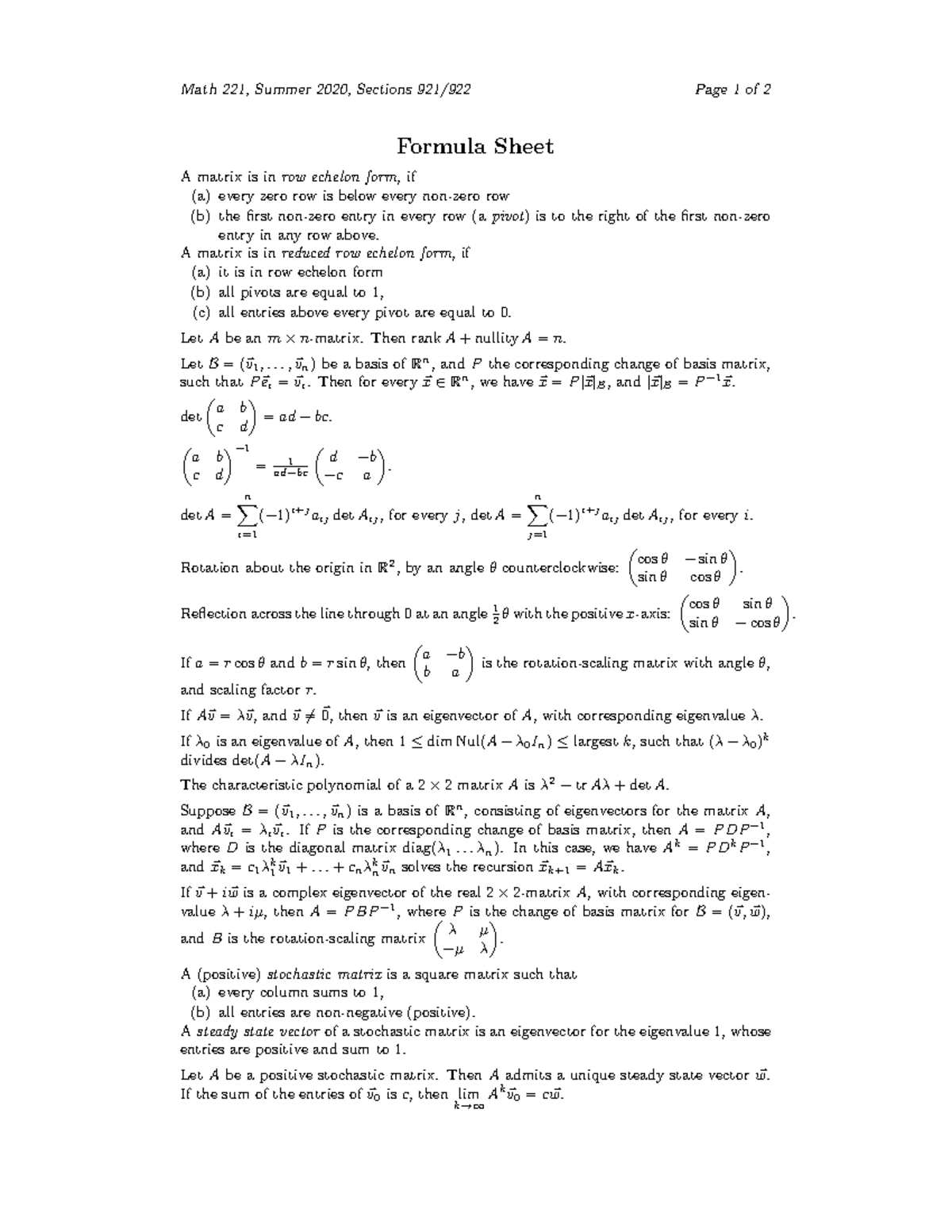 Sheet - Notes - Math 221, Summer 2020, Sections 921/922 Page 1 Of 2 ...