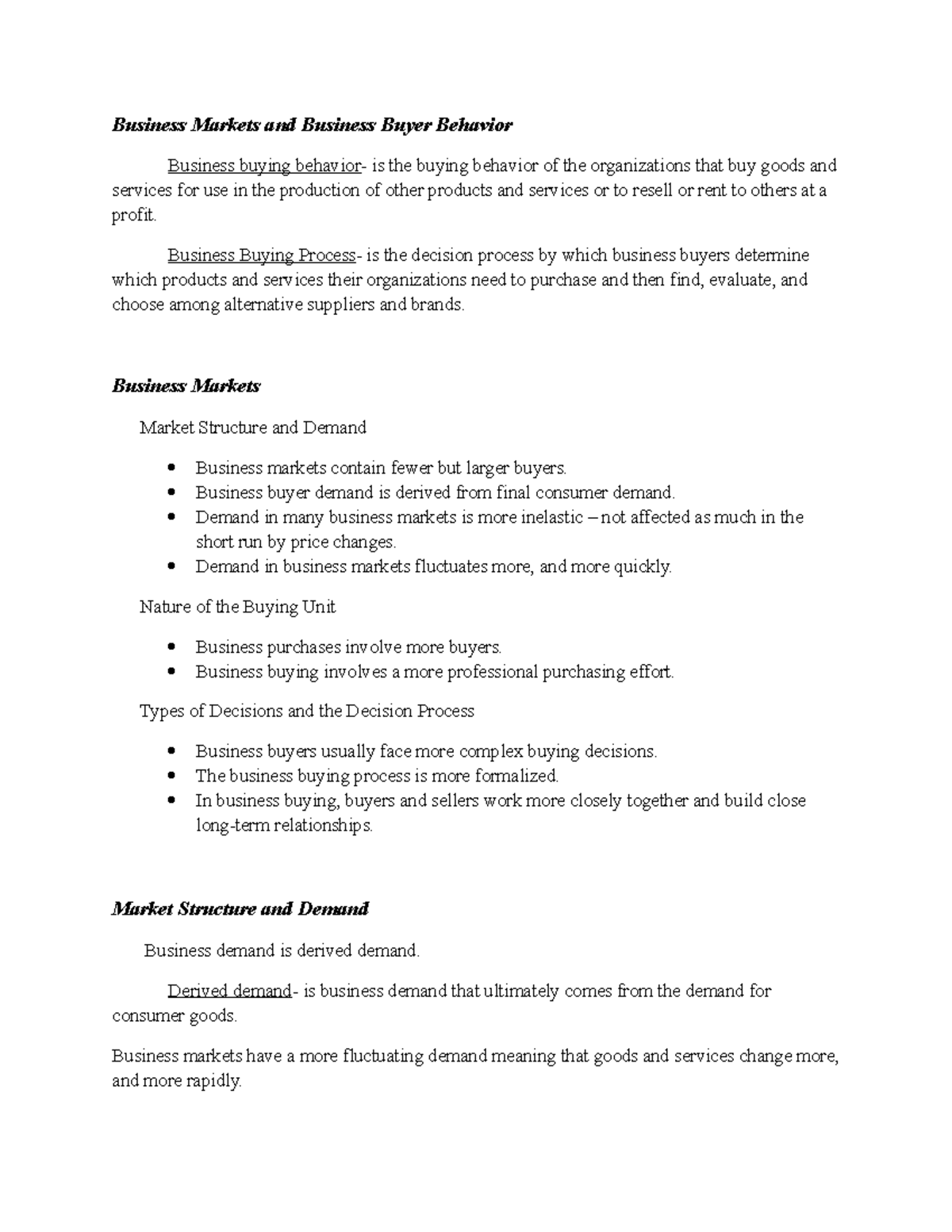 MKT outline ch 6 - Summary Marketing - Business Markets and Business ...