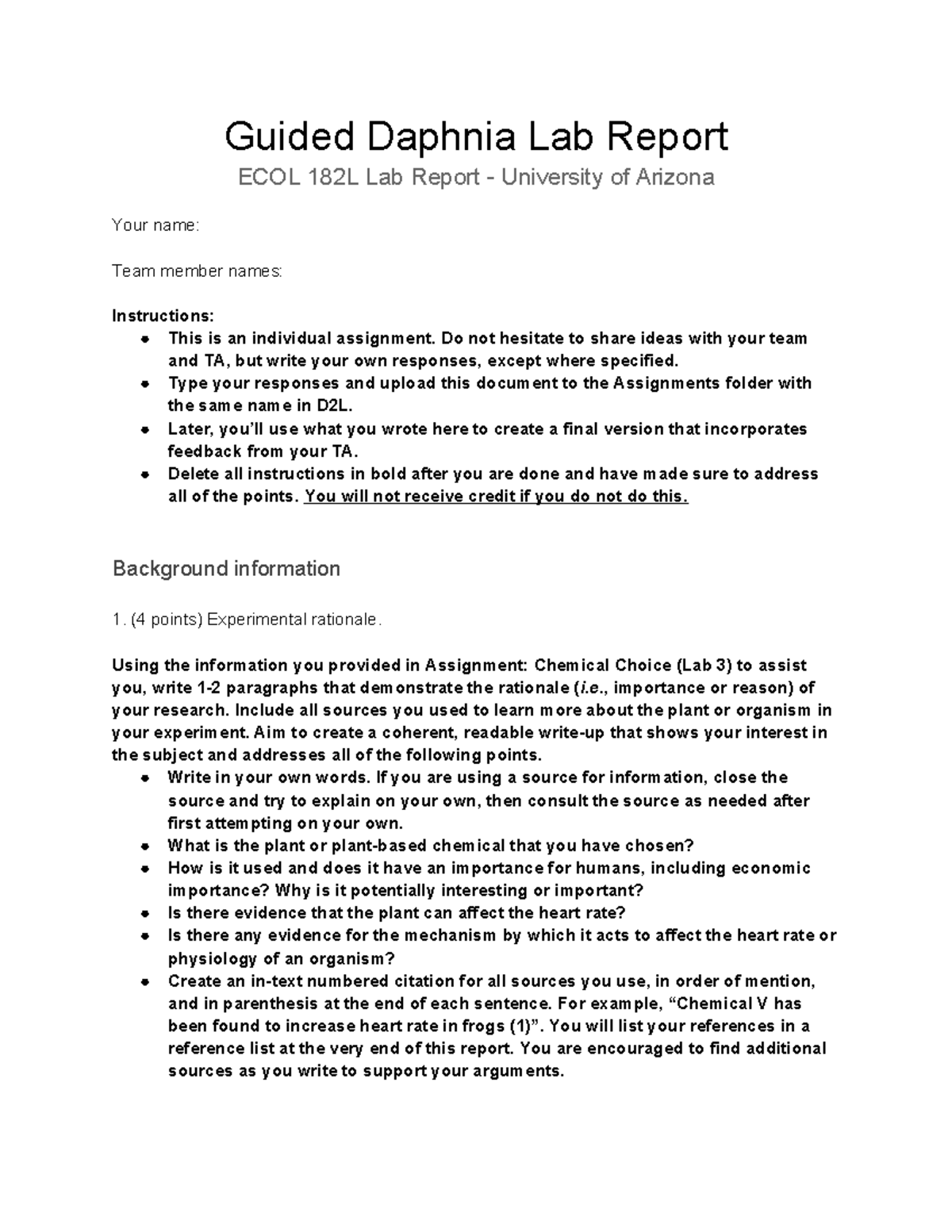 Guided Daphnia Lab Report - Do not hesitate to share ideas with your ...