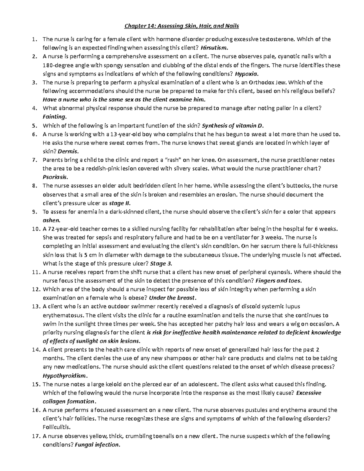 Health Assessment 2 - N/A - Chapter 14: Assessing Skin, Hair, and Nails ...