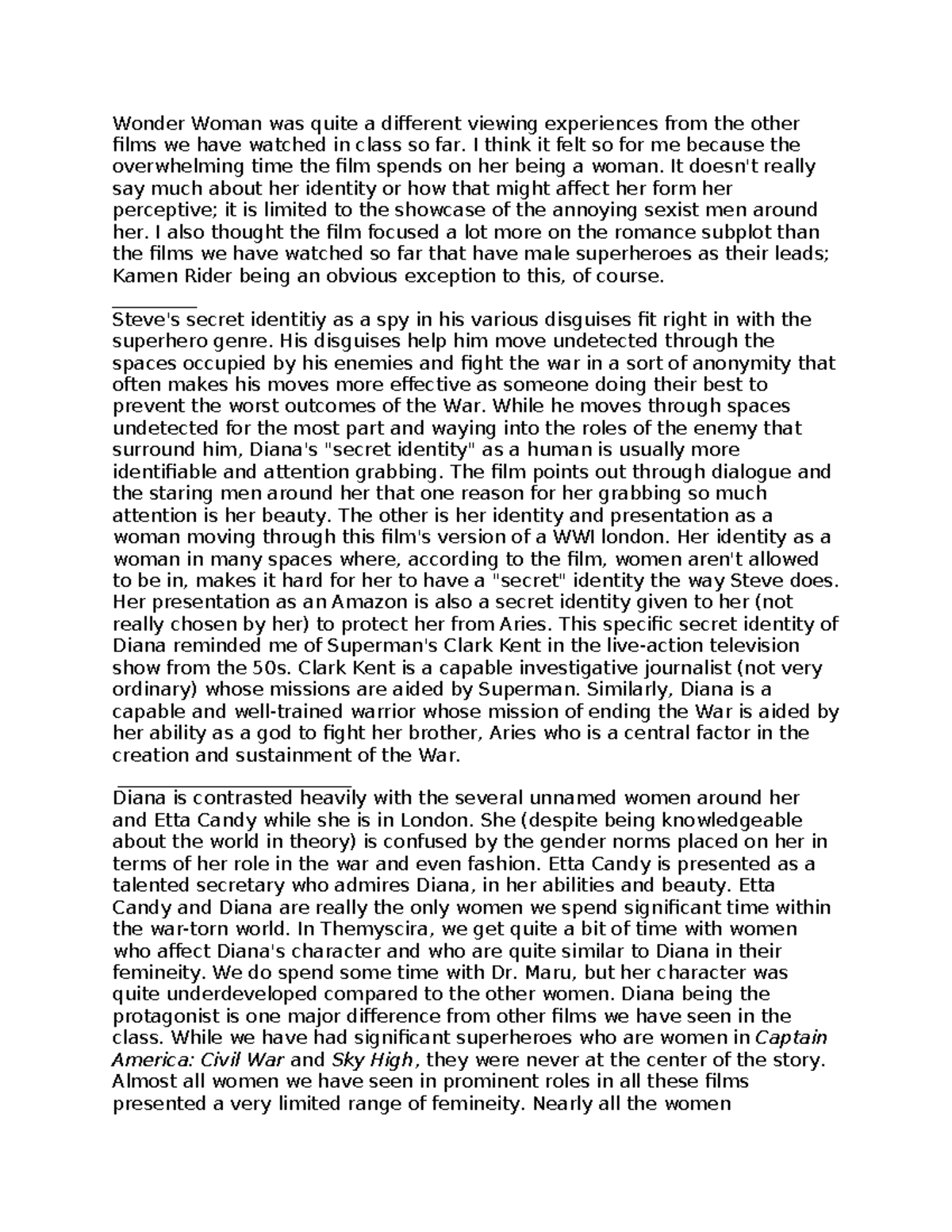 Wonder Woman Discussion Questions Wonder Woman was quite a different