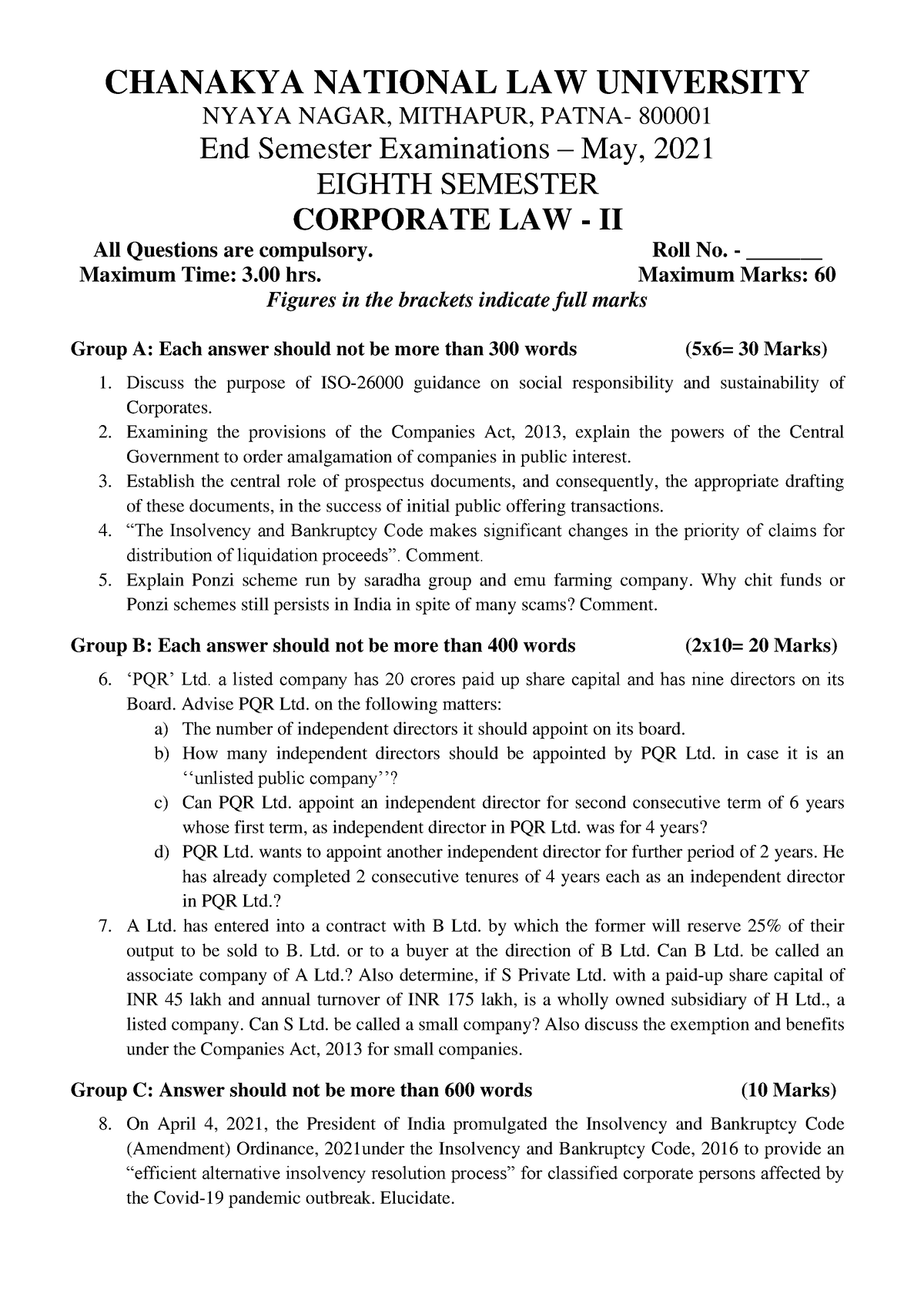 Corporate LAW - II - CHANAKYA NATIONAL LAW UNIVERSITY NYAYA NAGAR ...