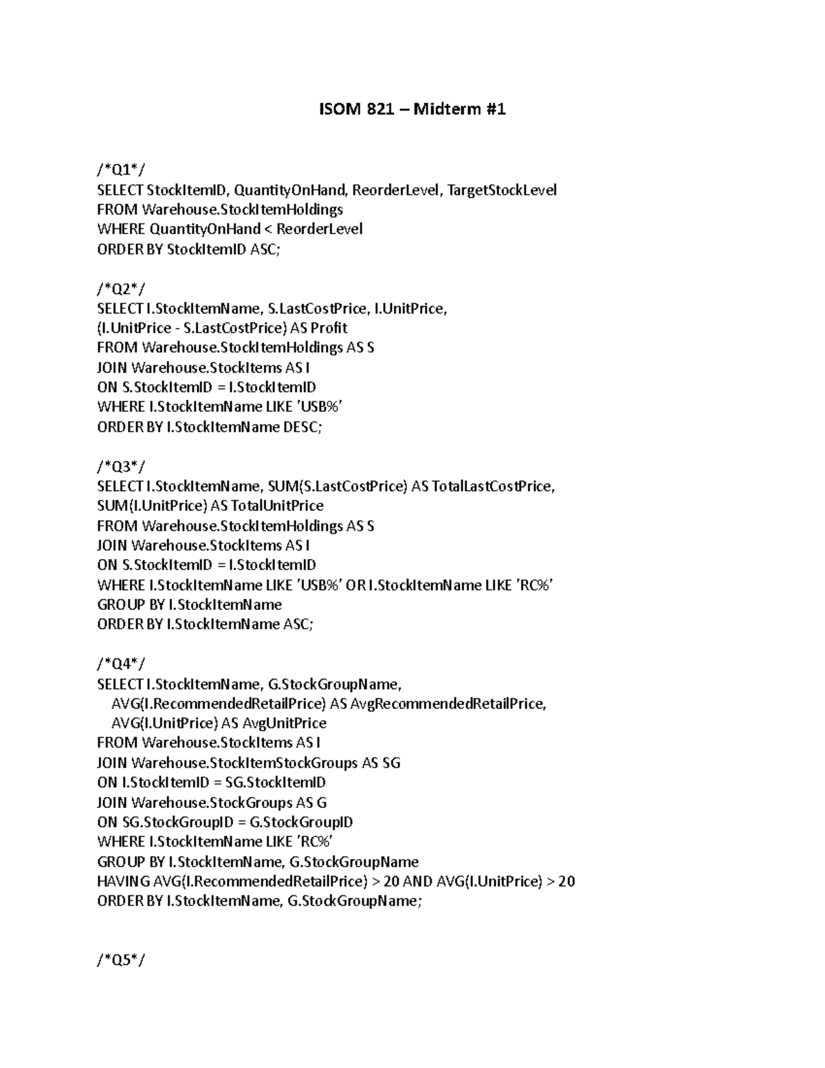 sql assignments