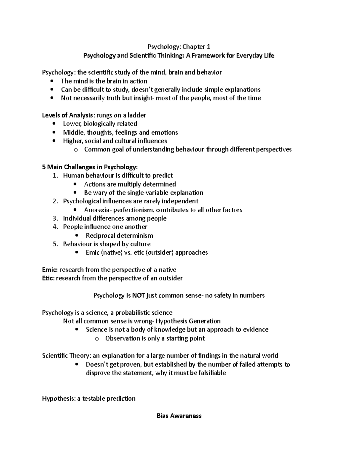 Psych Lecture 1 - Psychology: Chapter 1 Psychology and Scientific ...