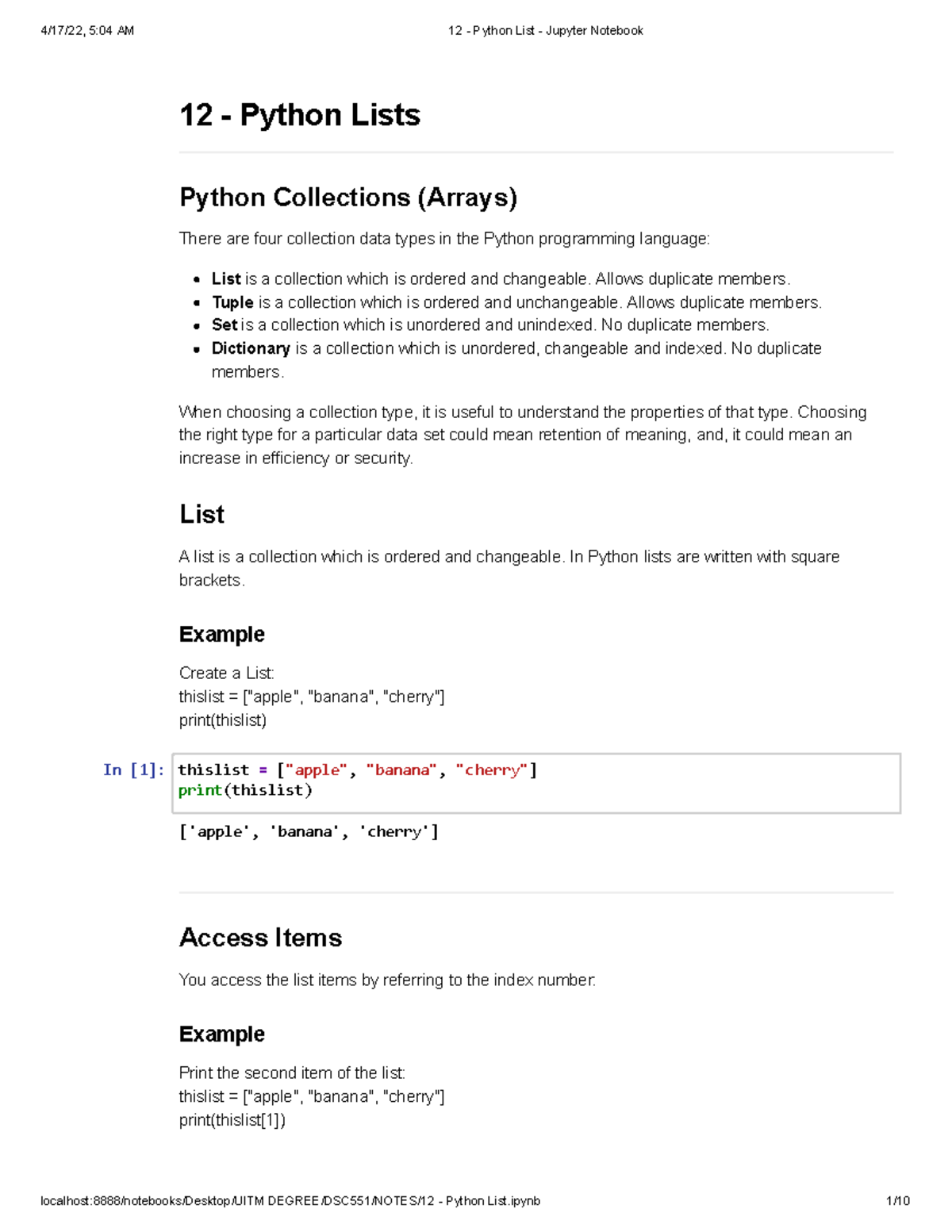 12 - Python List - Jupyter Notebook - 12 - Python Lists Python ...