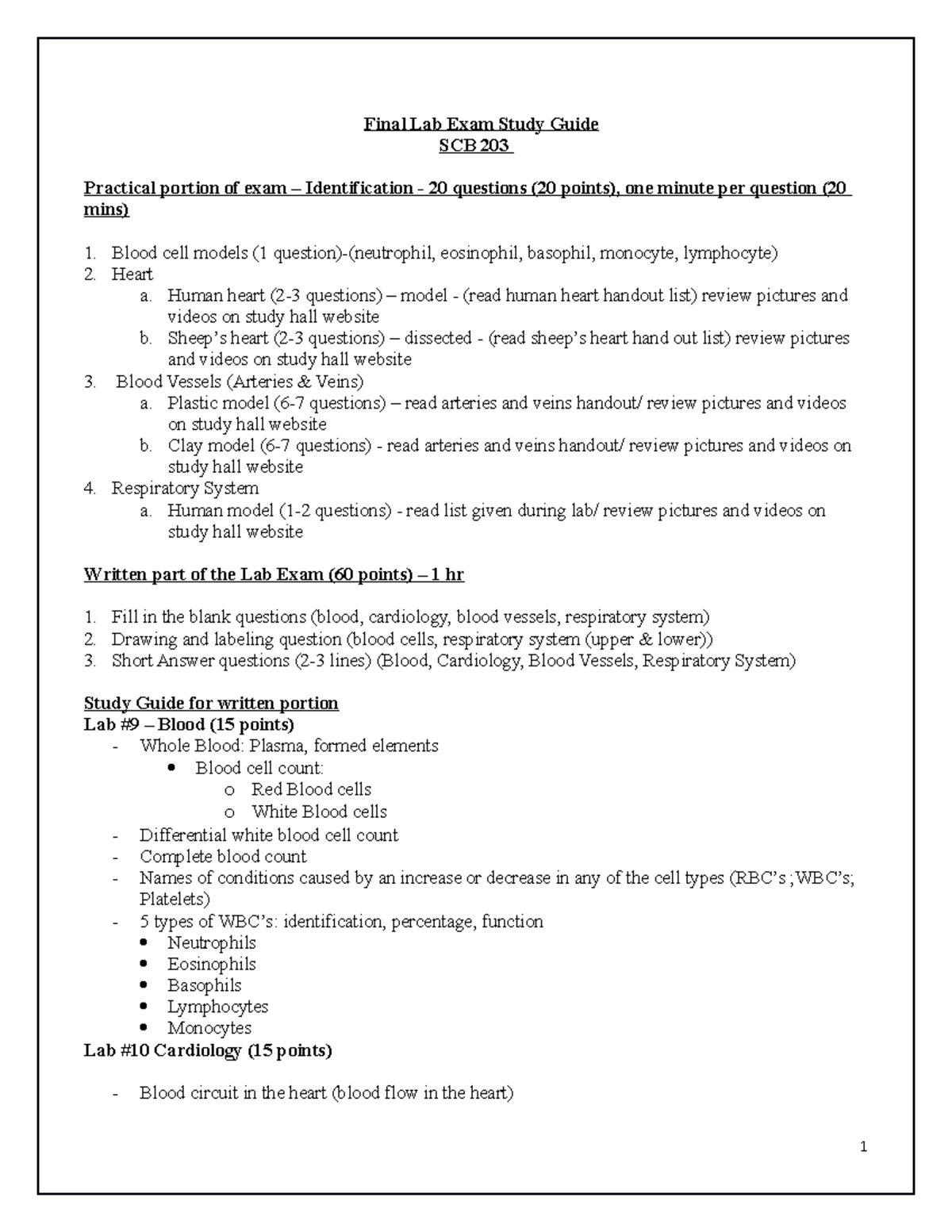 Final Lab Exam Study Guide SCB 203 LaGuardia Studocu