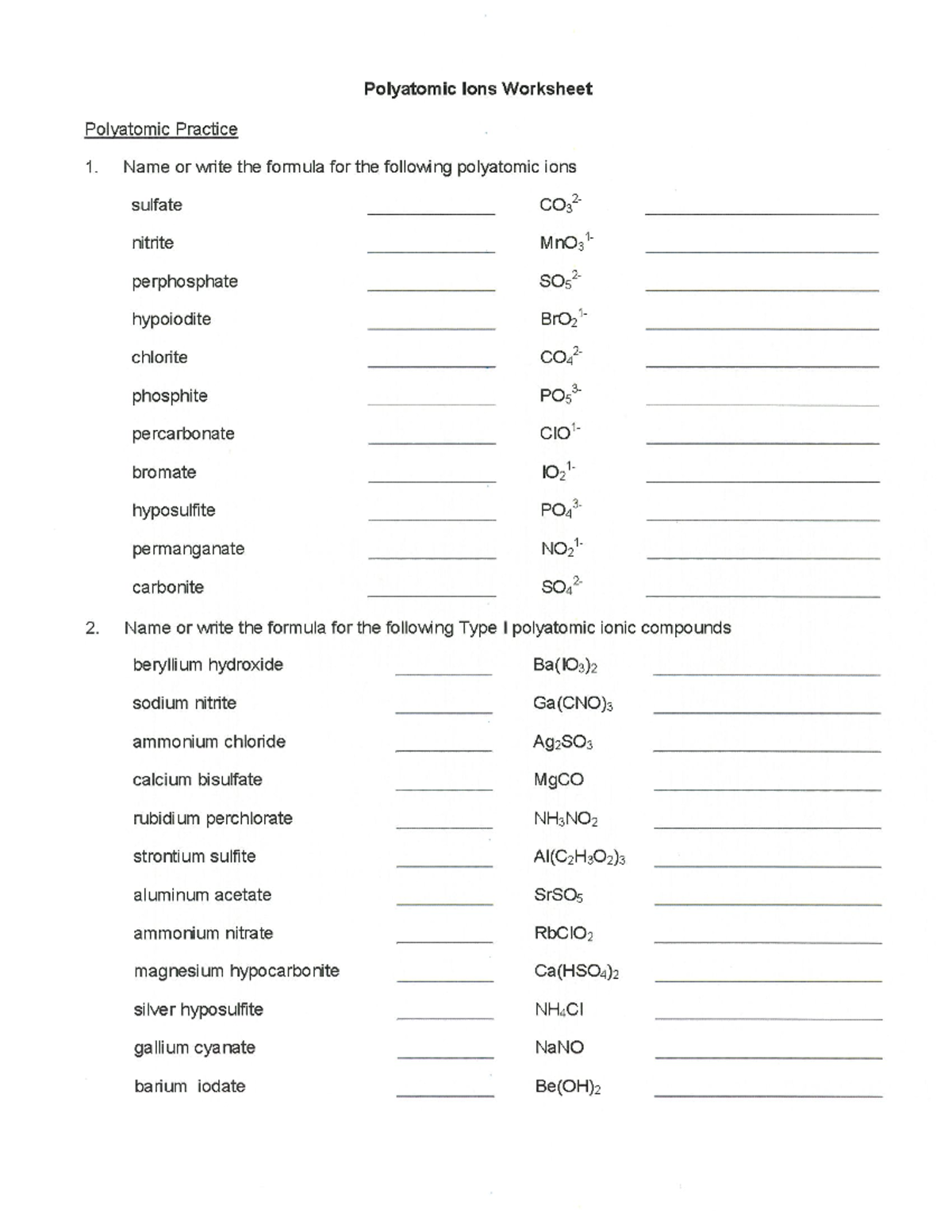 Polyatomic Ions Review - Studocu