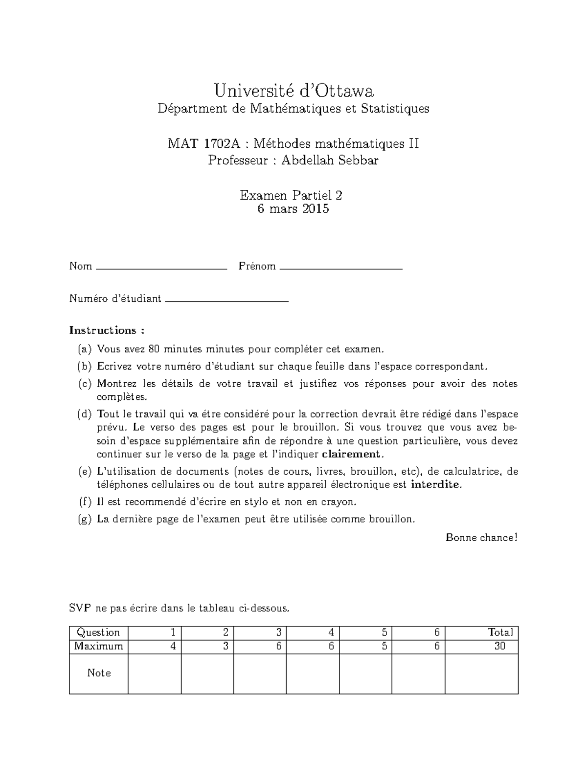 Mat1702-H2015-test22 - Universit ́e D’Ottawa D ́epartment De Math ...