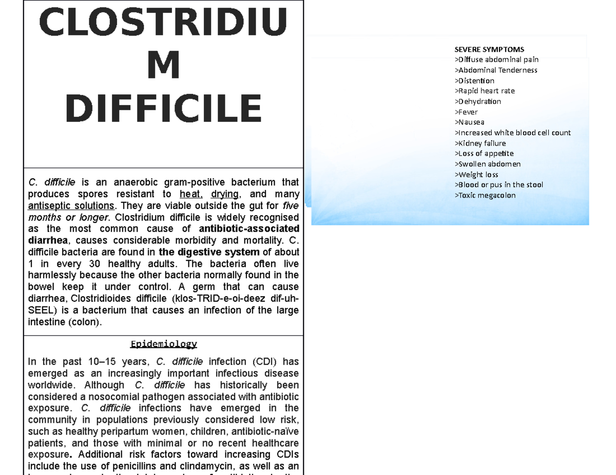 Clostridium - Community Health nursing - CLOSTRIDIU M DIFFICILE C ...