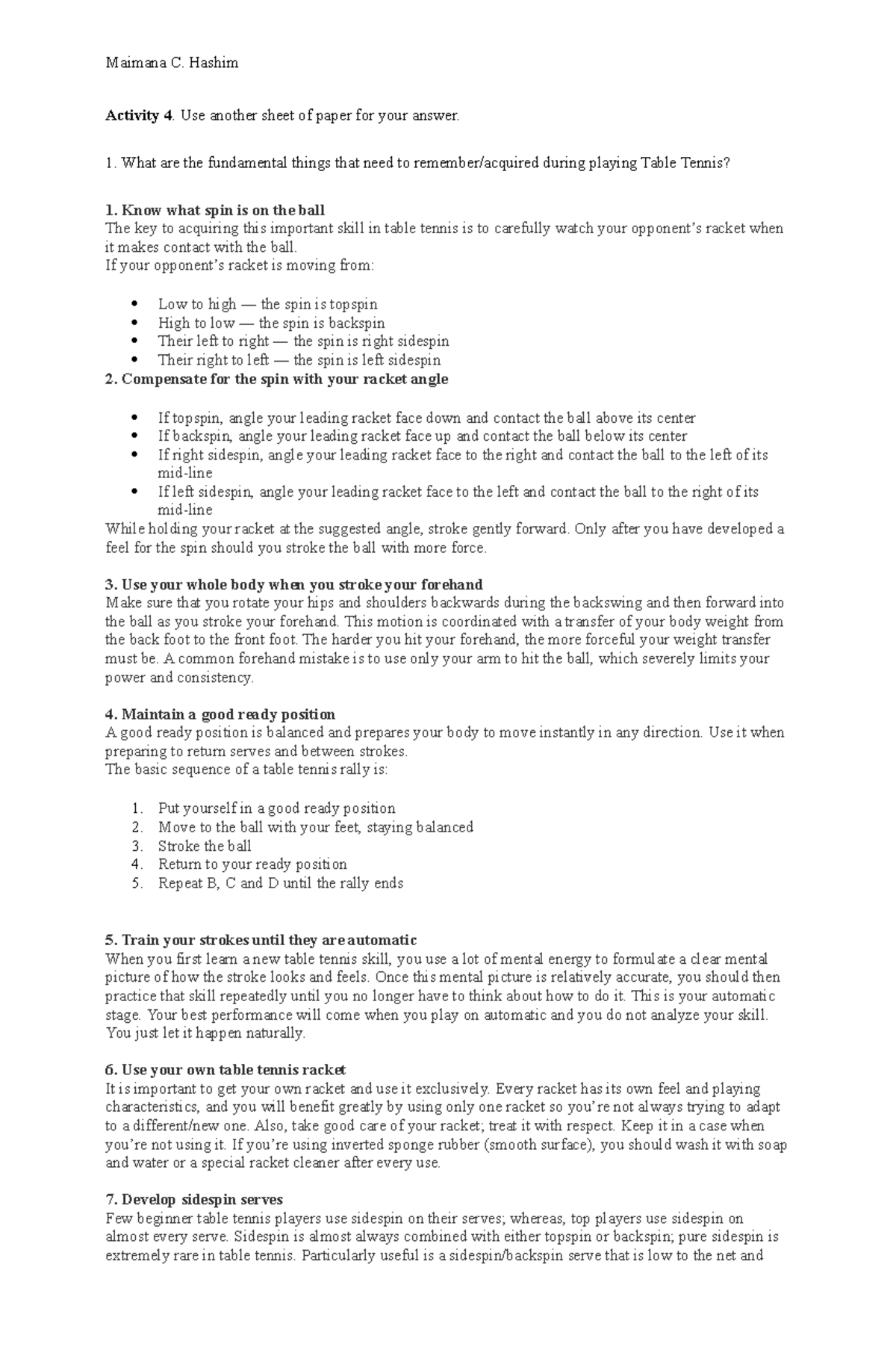 10 Key Tips to Advance Your Table Tennis Games Maimana C. Hashim