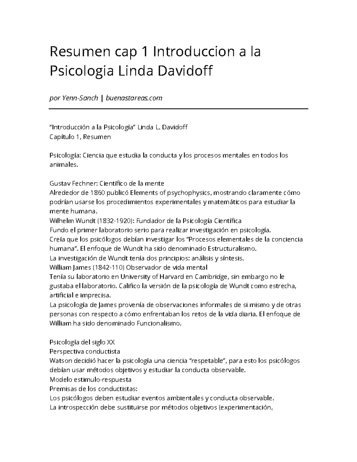 Resumen cap 1 Introduccion a la Psicologia Linda Davidoff-16 08 2014 ...
