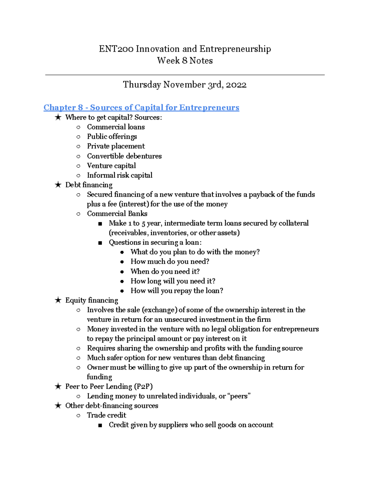 ENT200 Lecture Notes - Week 9 - ENT200 Innovation and Entrepreneurship ...