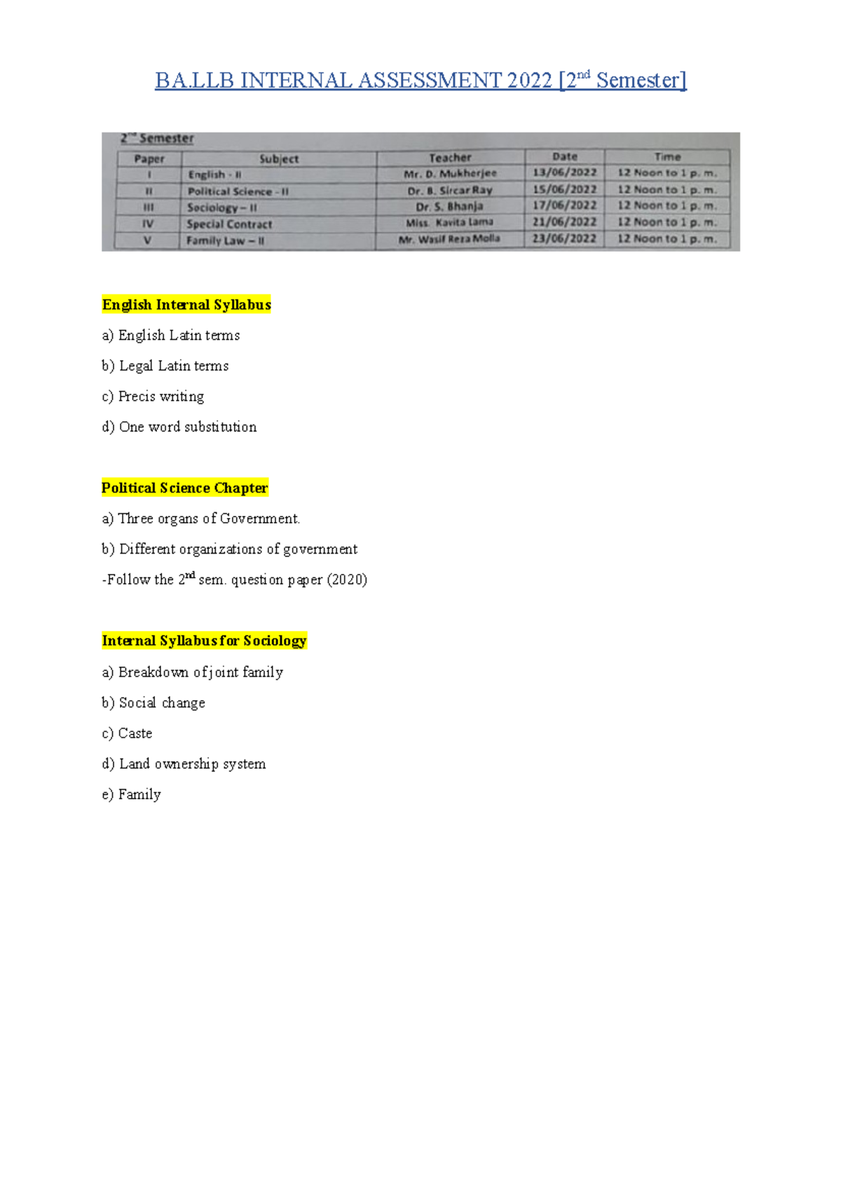 Internal Syllabus 2nd Sem - BA INTERNAL ASSESSMENT 2022 [2 Nd Semester ...