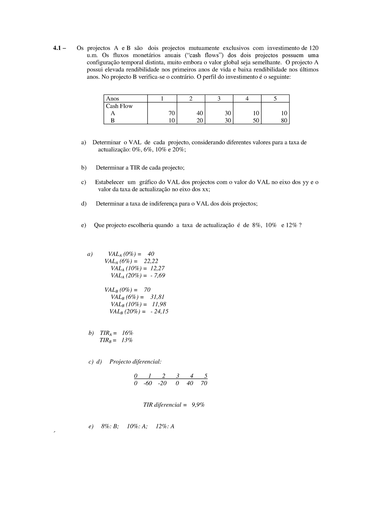 Exercicios Caderno Mais Importantes - 4 – Os Projectos A E B São Dois ...