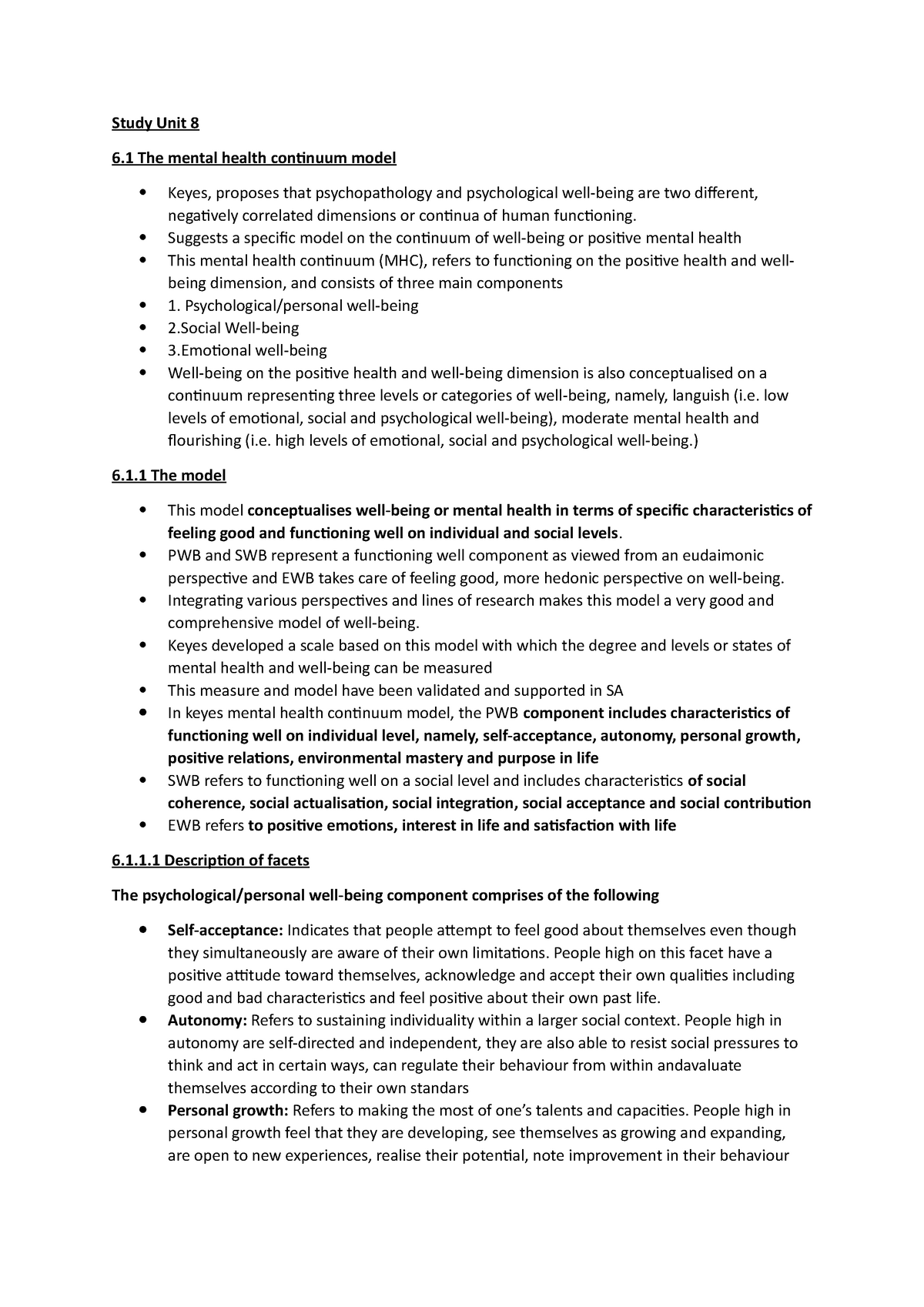 Study Unit 8 221 - fewf - Study Unit 8 6 The mental health continuum ...