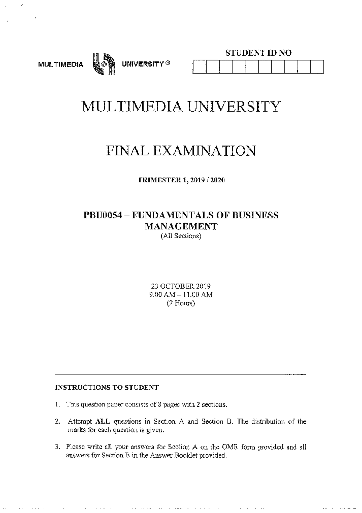 45343 - FE paper - Fundamentals of Business Management - Studocu