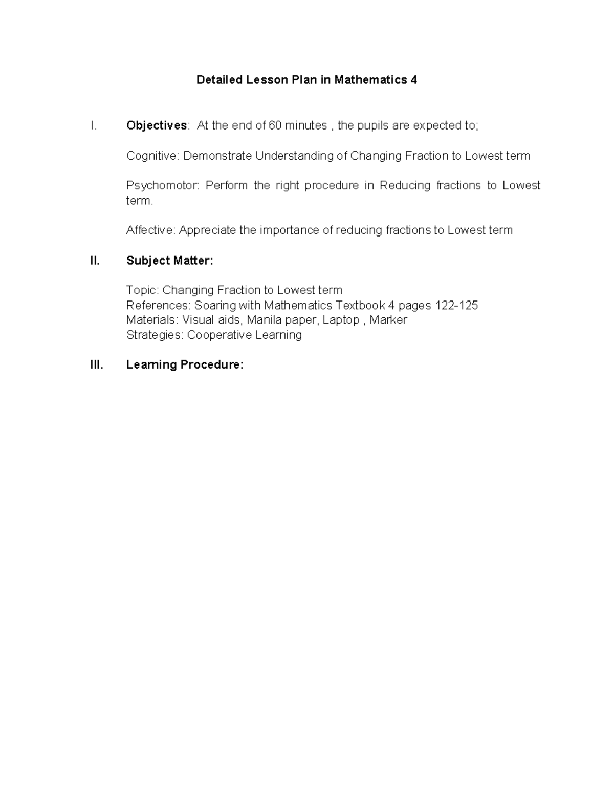 4as Detailed Lesson Plan Mathematics Nmg Detailed Lesson Plan In Mathematics 4 I Objectives 8884