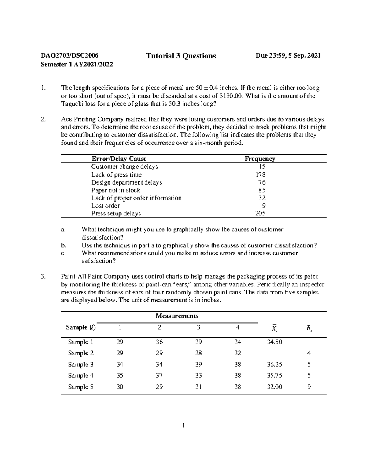 Tutorial 3 Questions GES1000 1 DAO2703/DSC2006 Tutorial 3 Questions